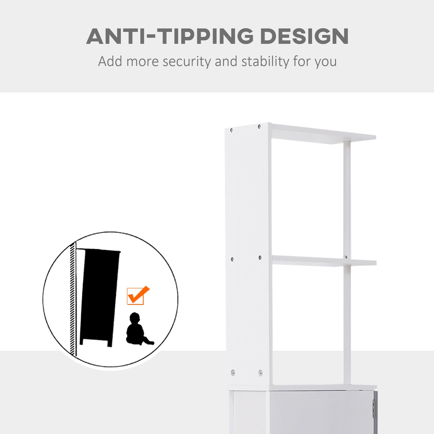 HOMCOM Tall Bathroom Storage Cabinet, Narrow Bathroom Cabinet with Drawers and Open Shelves for Small Spaces, White and Grey