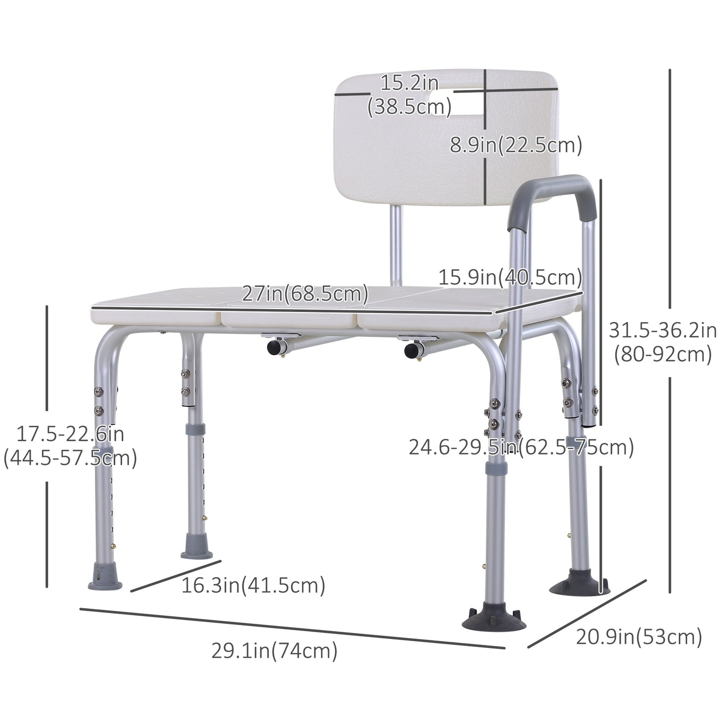 HOMCOM Bath Chair with Back, Adjustable Height Non-slip Shower Stool Bench Tool-Free Assembly Bathroom Aids, White