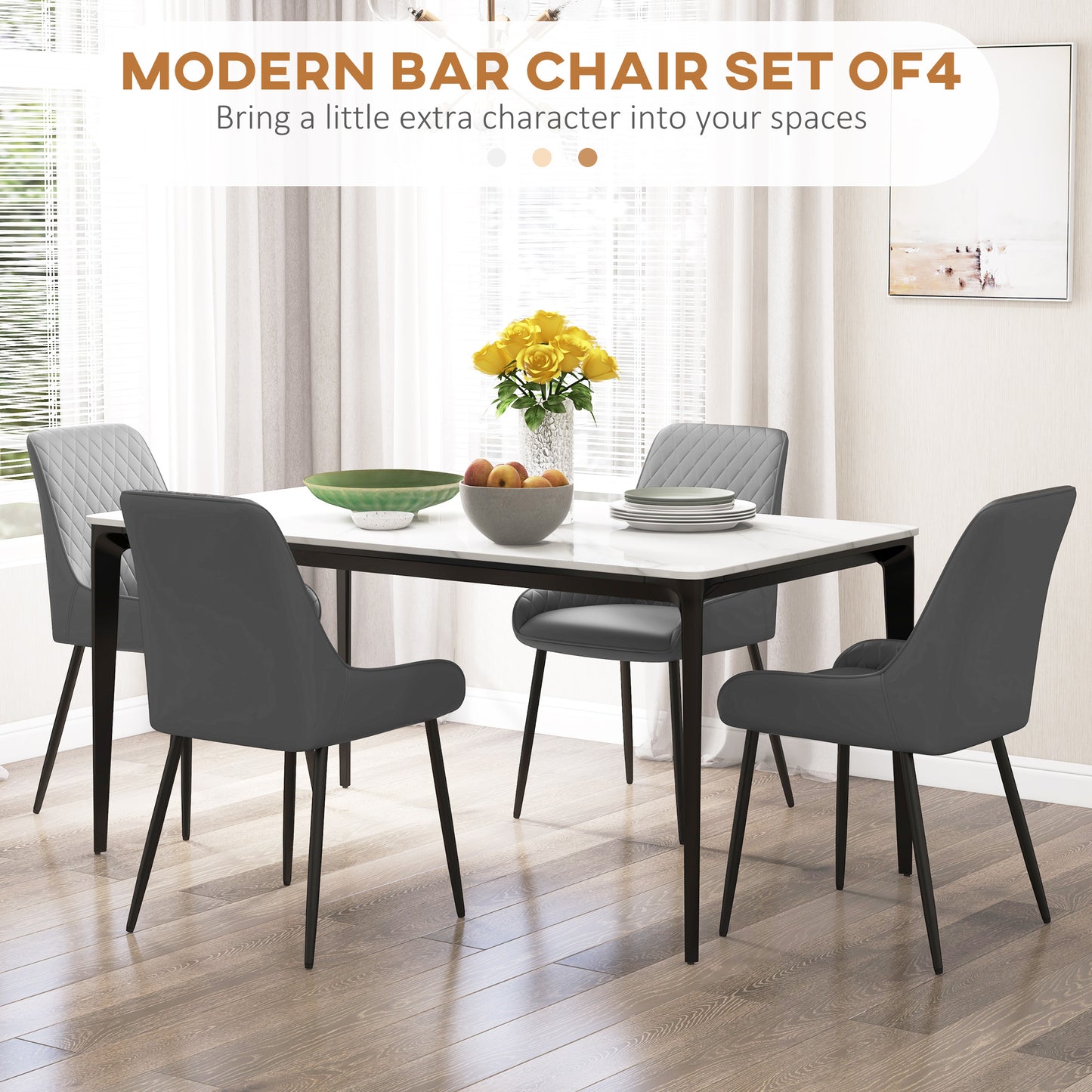 HOMCOM Upholstered Kitchen Chairs, Modern Dining Chairs Set of 2 with Diamond Tufting and Steel Legs for Dining Room, Black