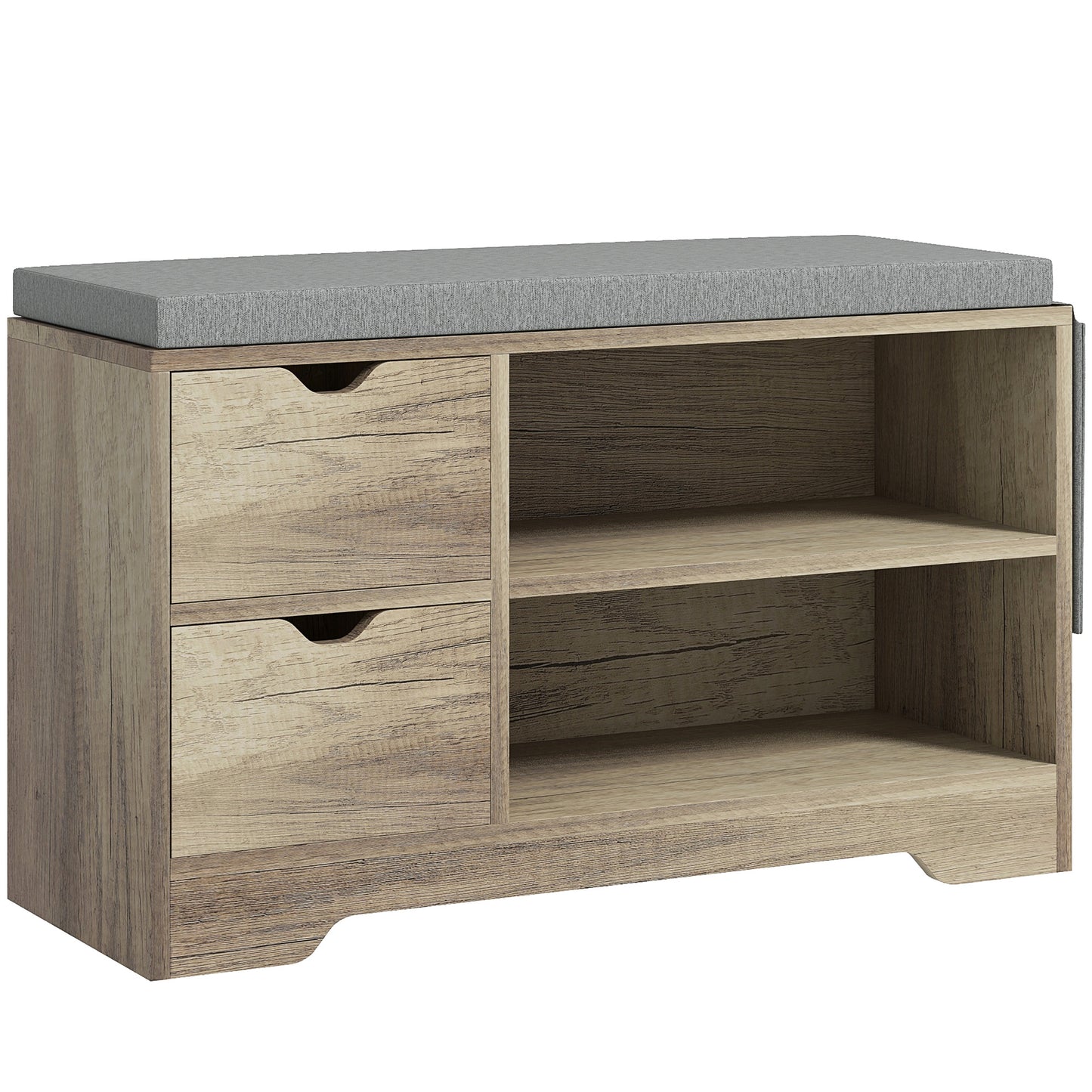 HOMCOM Upholstered Shoe Storage Bench w/ Seat, Entrance Bench w/ Drawer Open Shelves and Pocket for Hallway, White