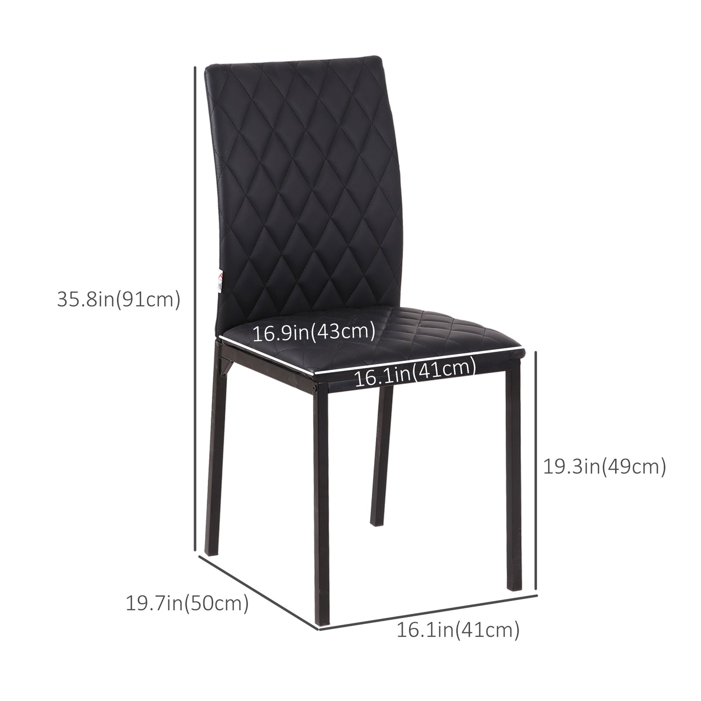 HOMCOM Modern Dining Chairs Set of 4, Upholstered Faux Leather Kitchen Chairs with Rhombic Tufting and Metal Legs for Living Room, White