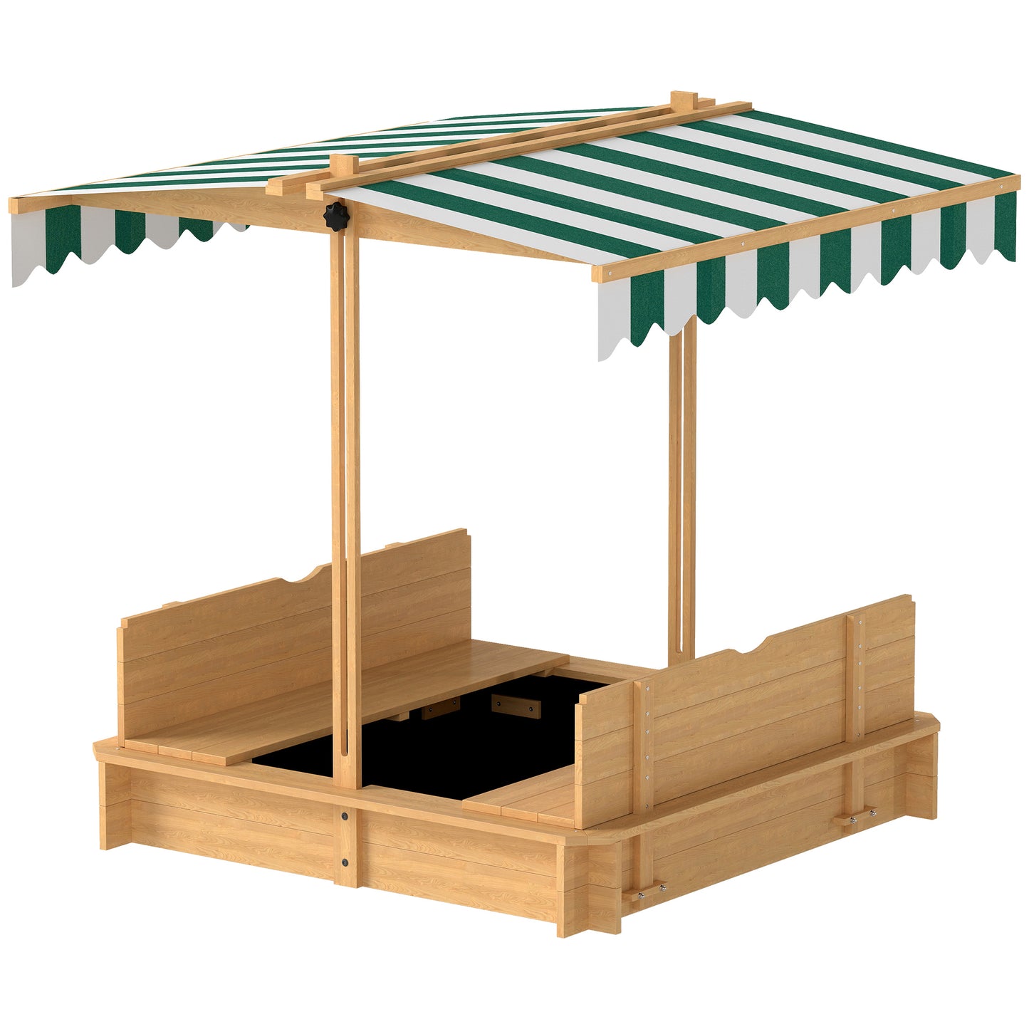 Outsunny Kids Wooden Sandbox Outdoor Backyard Playset Children Play Station w/ Adjustable Canopy & Convertible Bench Sand for 3-7 Years Old