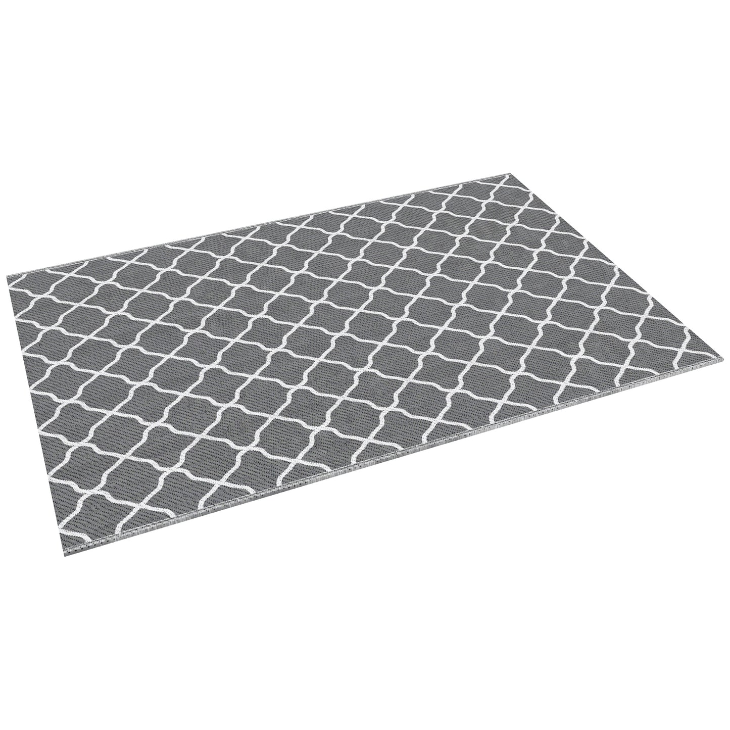 Outsunny Waterproof Outdoor Rug, 6' x 9' RV Rug Reversible Mat for Backyard, Deck, Picnic, Beach, Camping, Grey & White Net