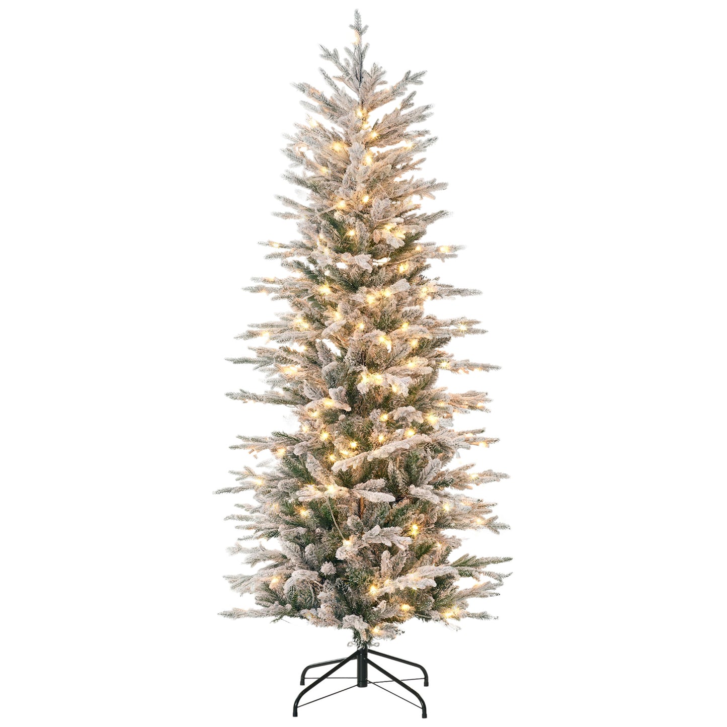 HOMCOM 6' Pre Lit Arctic Fir Artificial Flocked Christmas Trees, with Snow Branches, Warm White UL Listed Clear Lights