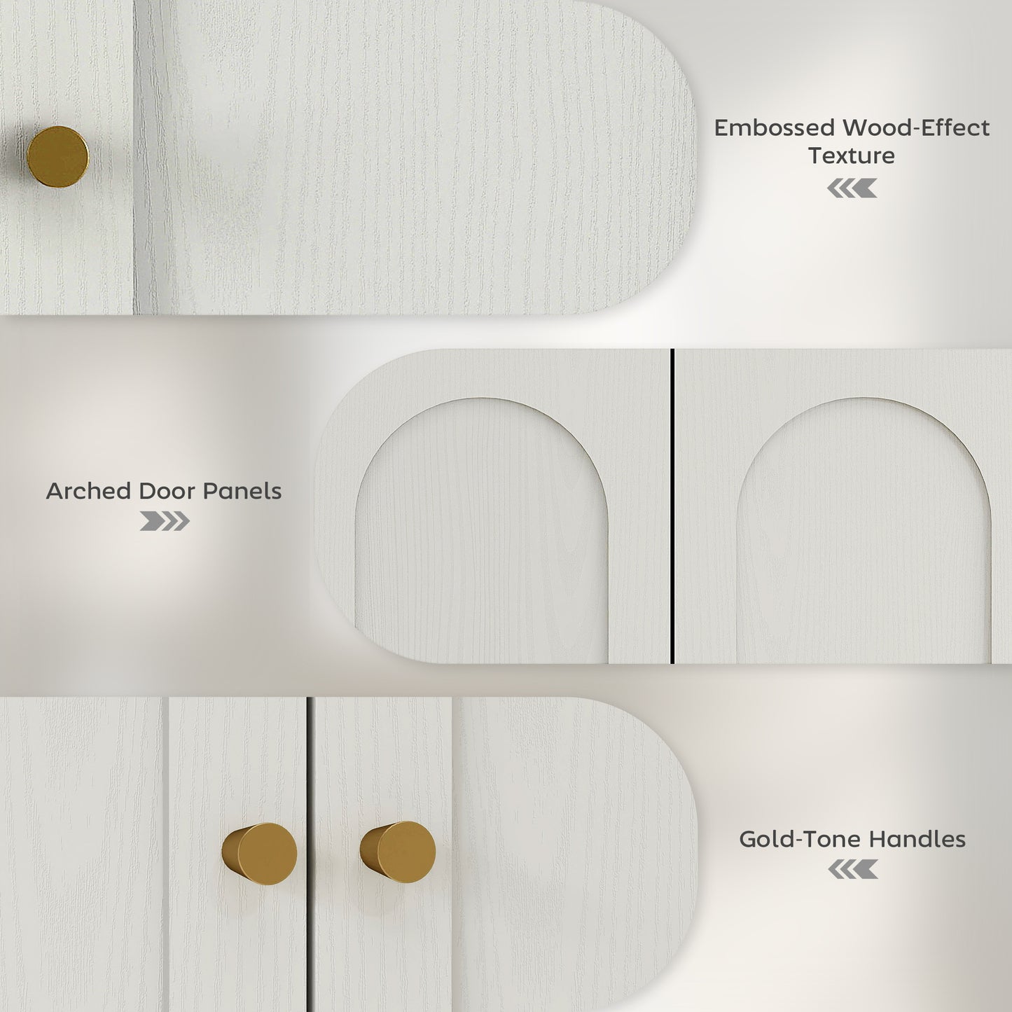 HOMCOM Medicine Cabinet, Modern Bathroom Wall Cabinet with 2 Arched Doors and Gold Handles, White Wood Grain