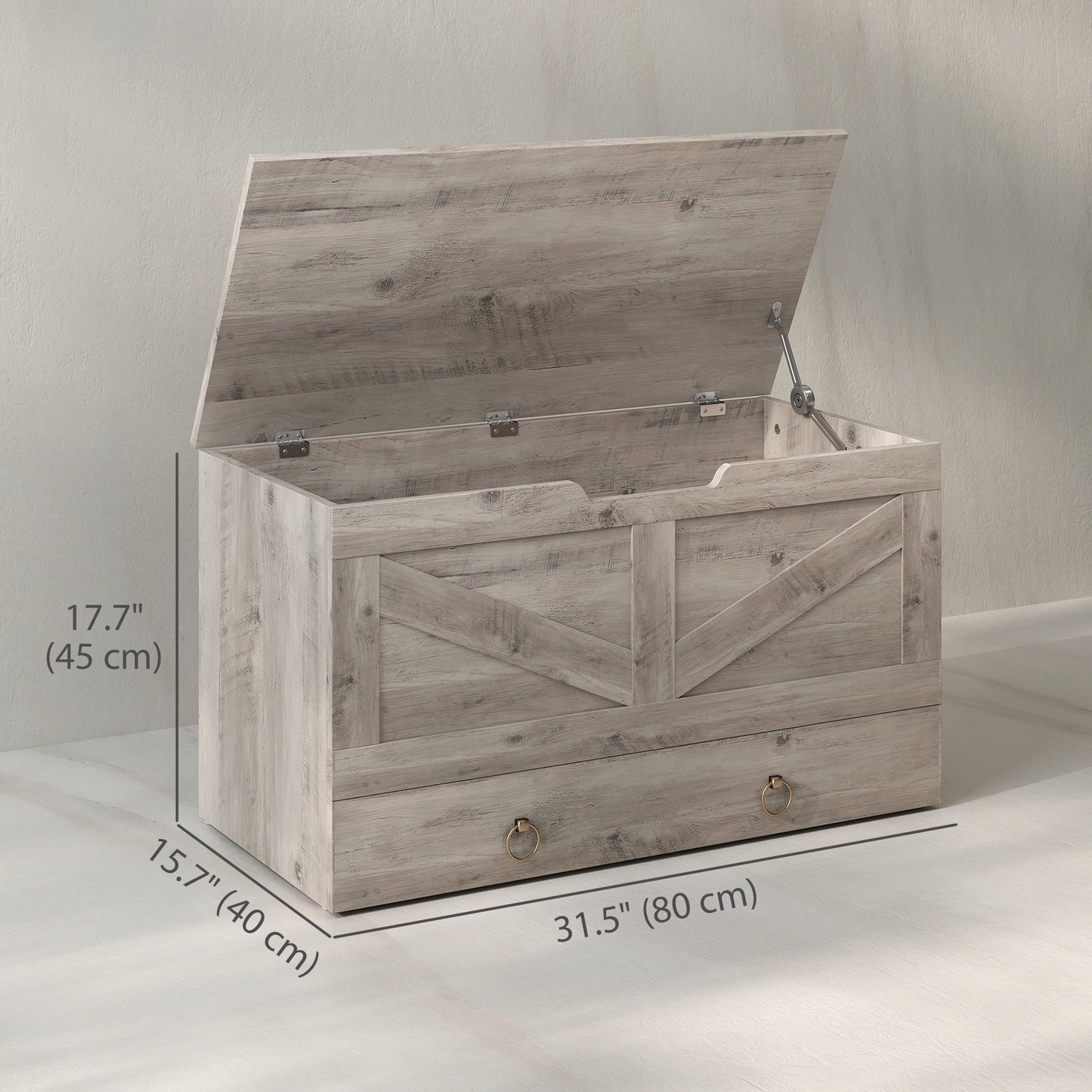HOMCOM 39.4 Inches Storage Chest, Storage Trunk with 2 Safety Hinges, Wooden Box for Living Room, Black Wood Grain