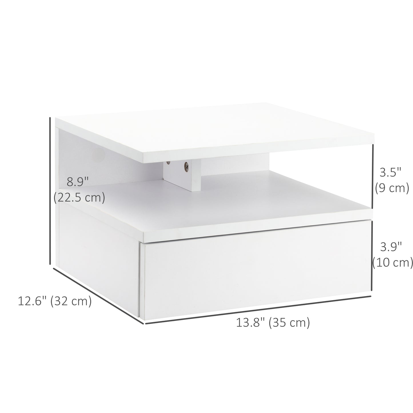 HOMCOM Set of Two Floating Bedside Tables with Drawer and Open Shelf for Bedroom, White