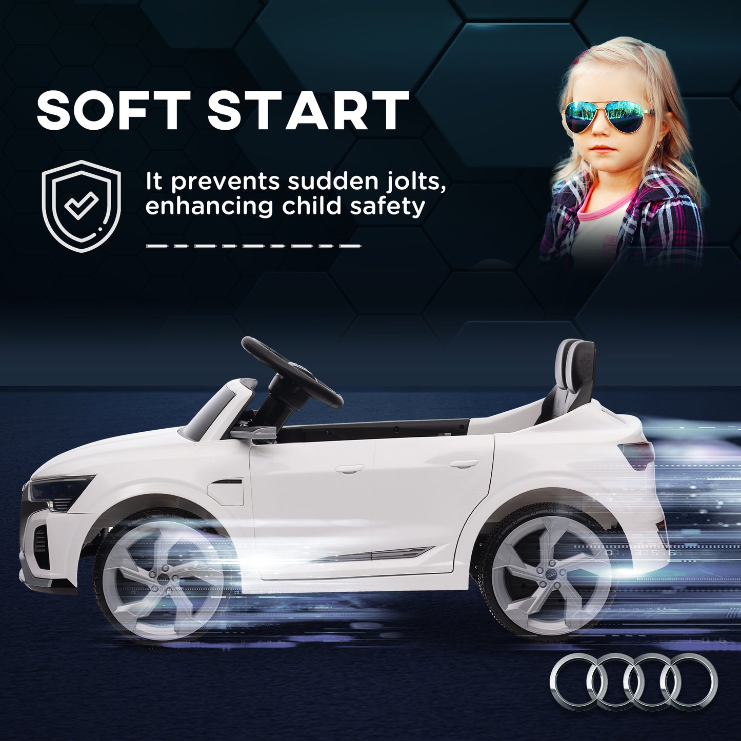 Qaba 12V Battery Powered Kids Electric Car, Audi Q8 etron Sportback Licensed Ride on Car w/ Remote Control, White