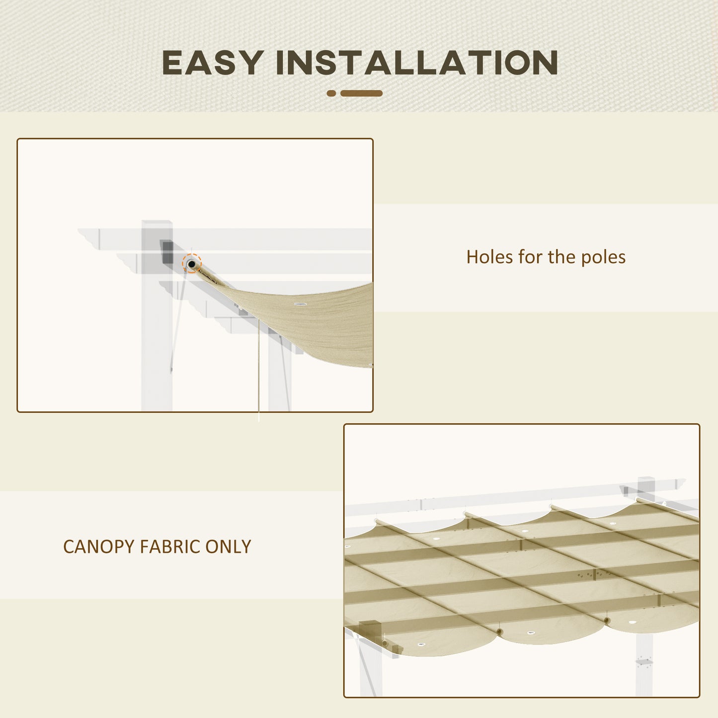 Outsunny Retractable Replacement Pergola Canopy for 10' x 10' Pergola, Pergola Cover Replacement, Cream White