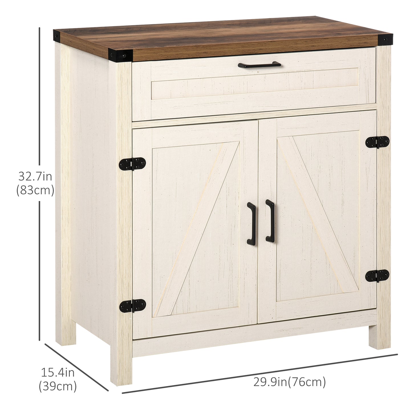 HOMCOM Farmhouse Kitchen Storage Cabinet, Sideboard Buffet Cabinet with 2 Rustic Barn Doors and Drawer, Oak