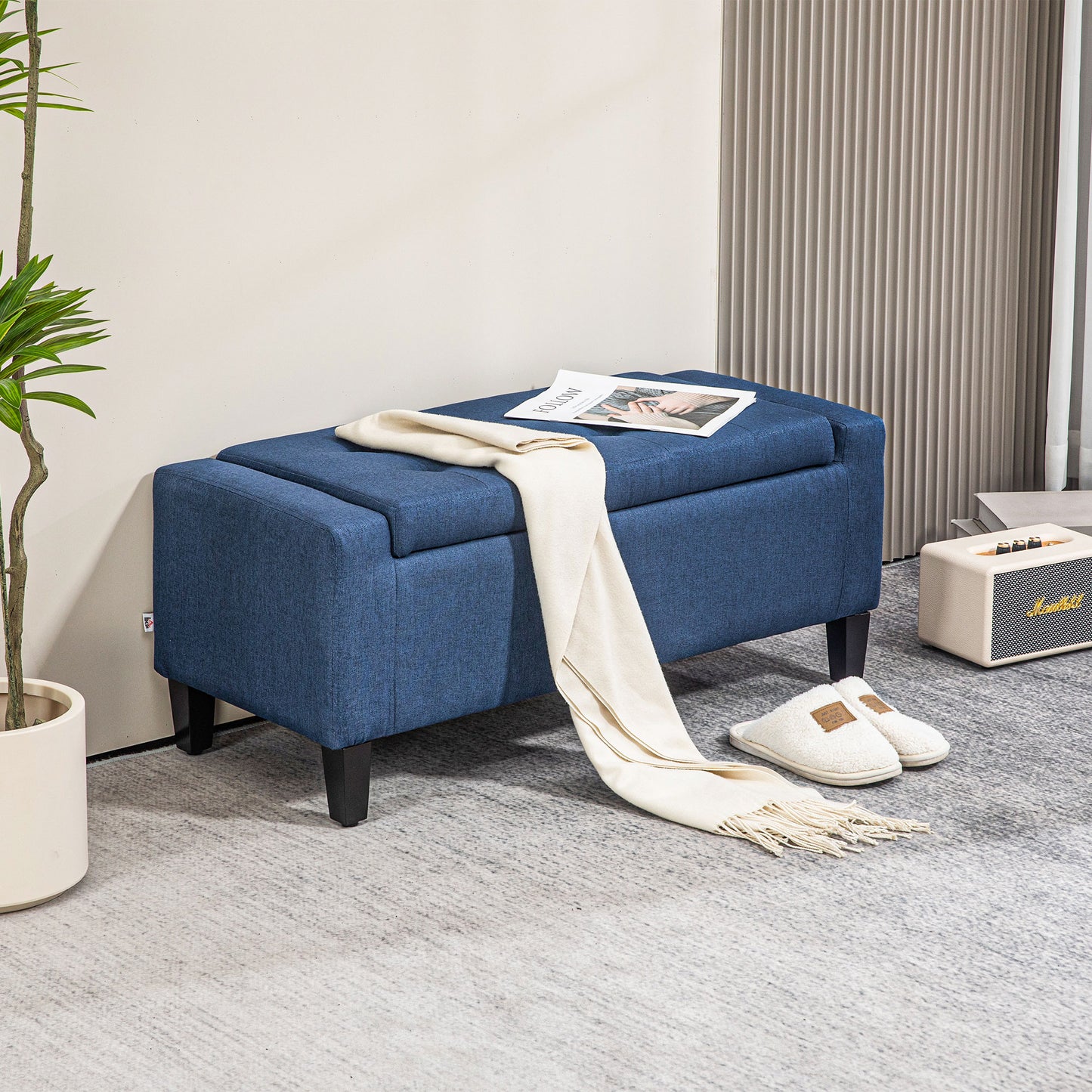 HOMCOM Storage Ottoman Bench Linen-Touch Fabric Tufted Chest Footstool with Flipping Top, Beige