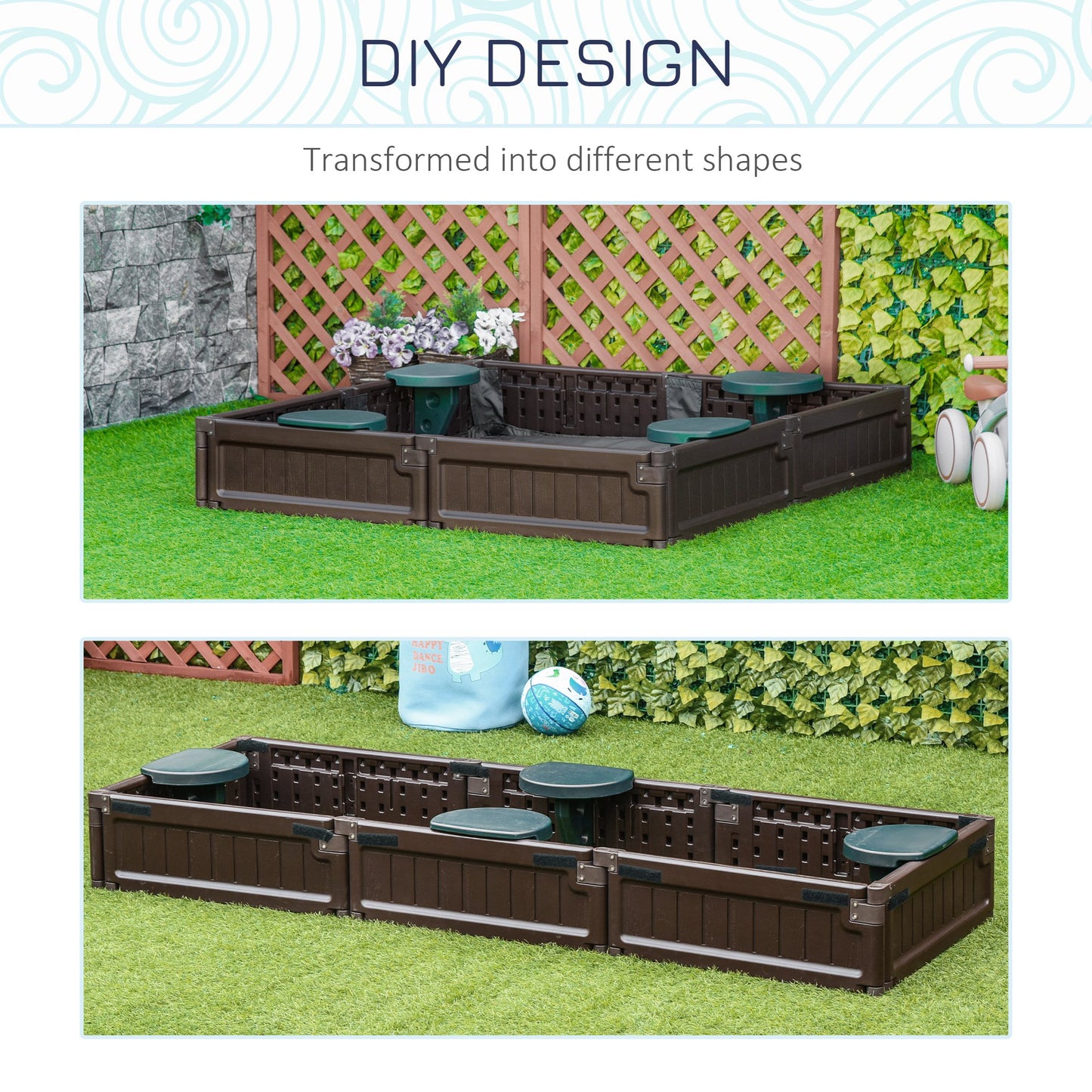 Outsunny Kids Outdoor Sandbox with Canopy, Bottom Fabric Liner, Brown