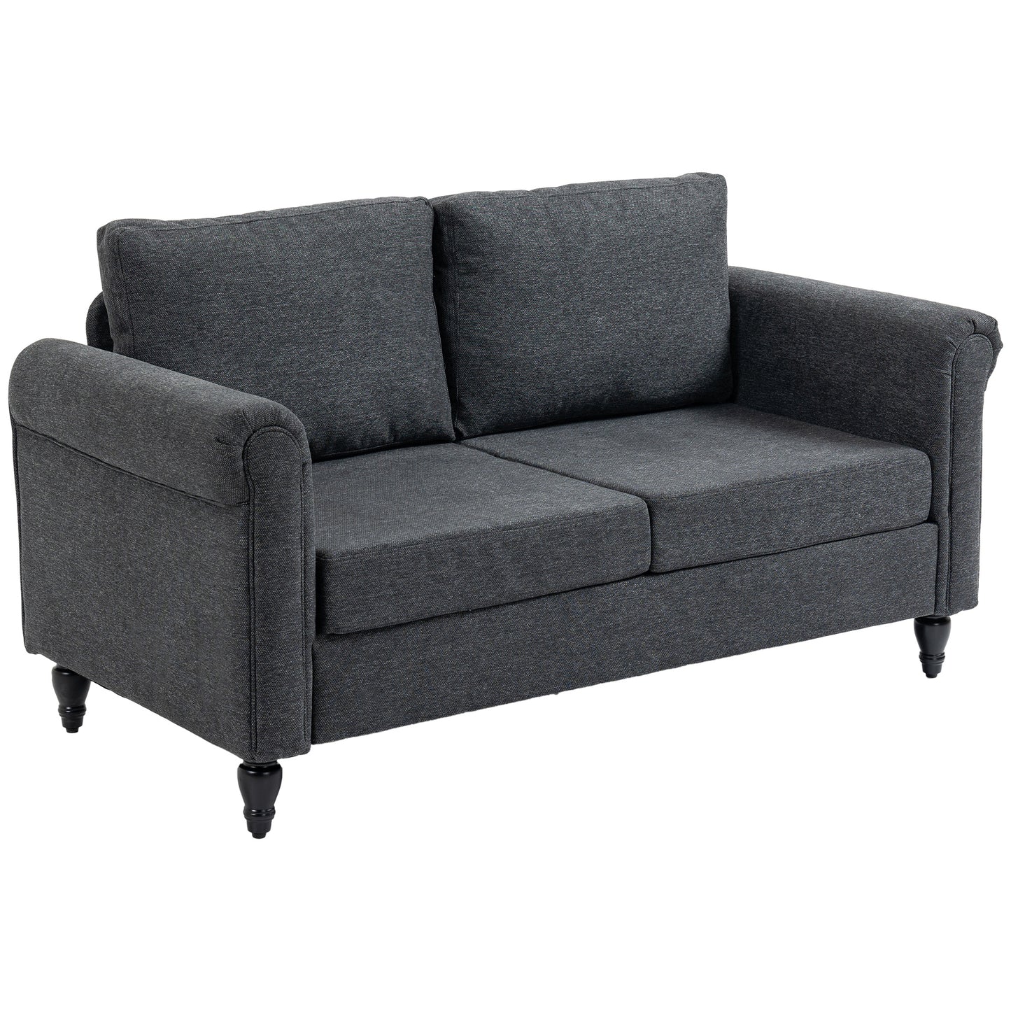 HOMCOM Vintage Loveseat, Upholstered Love Seat Furniture, Chenille-feel Fabric 2 Seater Sofa Couch with Rolled Arms, Gourd-Shaped Rubber Wood Legs for Living Room, Dark Grey