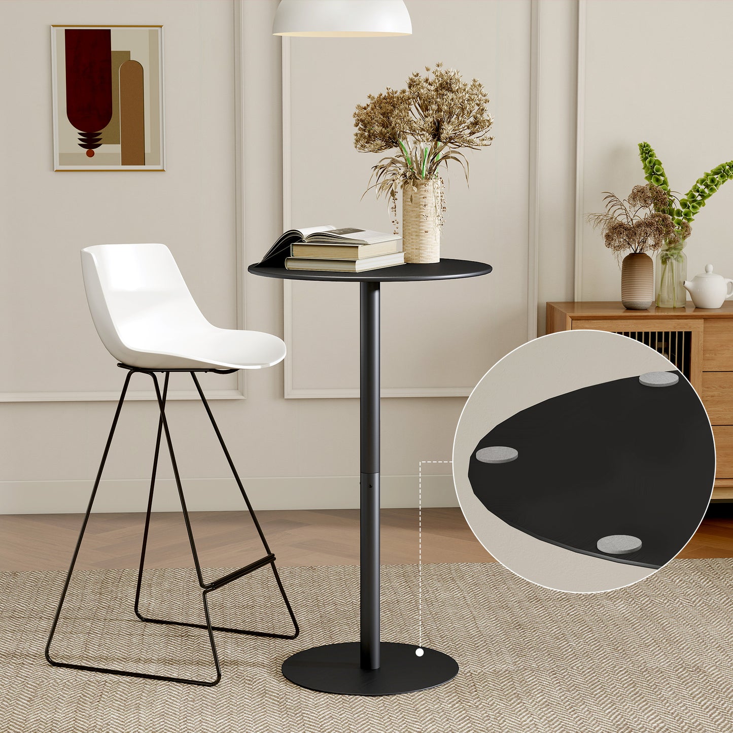 HOMCOM Round Bar Table for 2, Modern Pub Table with Steel Frame, Easy Assembly for Small Space Home Bar Cocktail Bistro, White