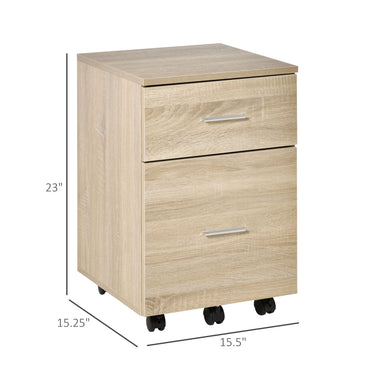 Vinsetto Mobile Filing Cabinet, Vertical File Cabinet with 2 Drawers, Wheels, for Letter or A4 File, Natural