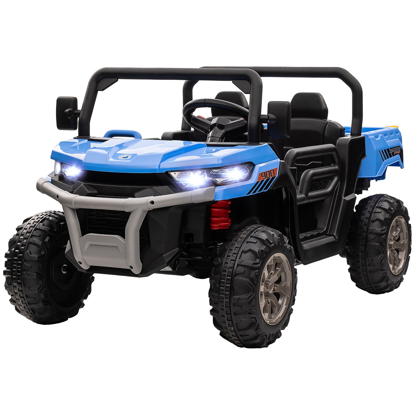 Aosom 12V Ride on Car with Electric Bucket, Two-Seater, Shovel, Remote Control, Spring Suspension, Horn, Music, Red