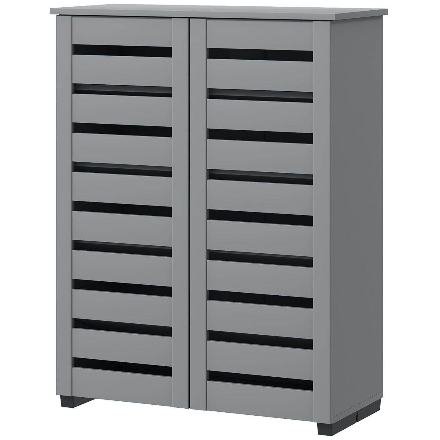 HOMCOM Shoe Storage Cabinet, Shoe Cabinet with 2 Slatted Doors for 15 Pairs of Shoes, Black