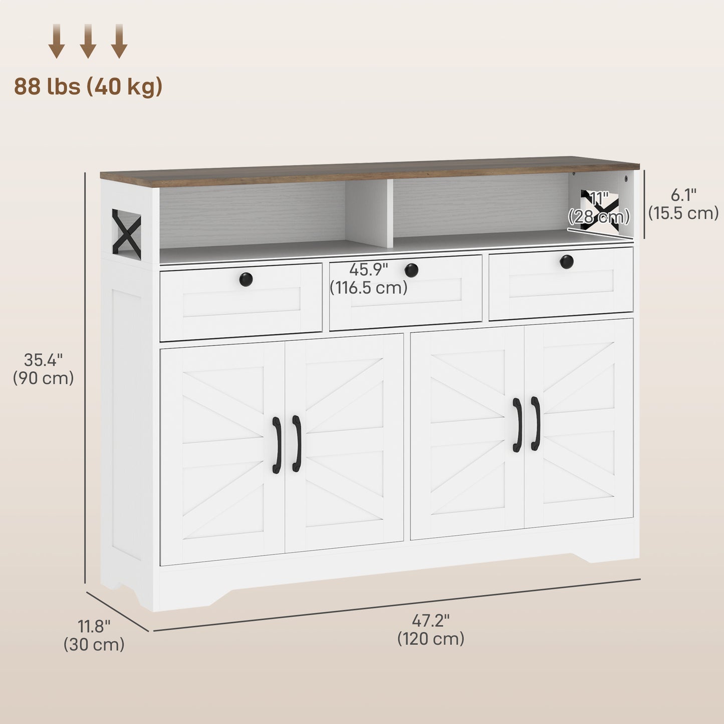 HOMCOM Sideboard, Buffet Cabinet with 4 Barn Doors and 3 Drawers, Coffee Bar Cabinet with Adjustable Shelves, Black