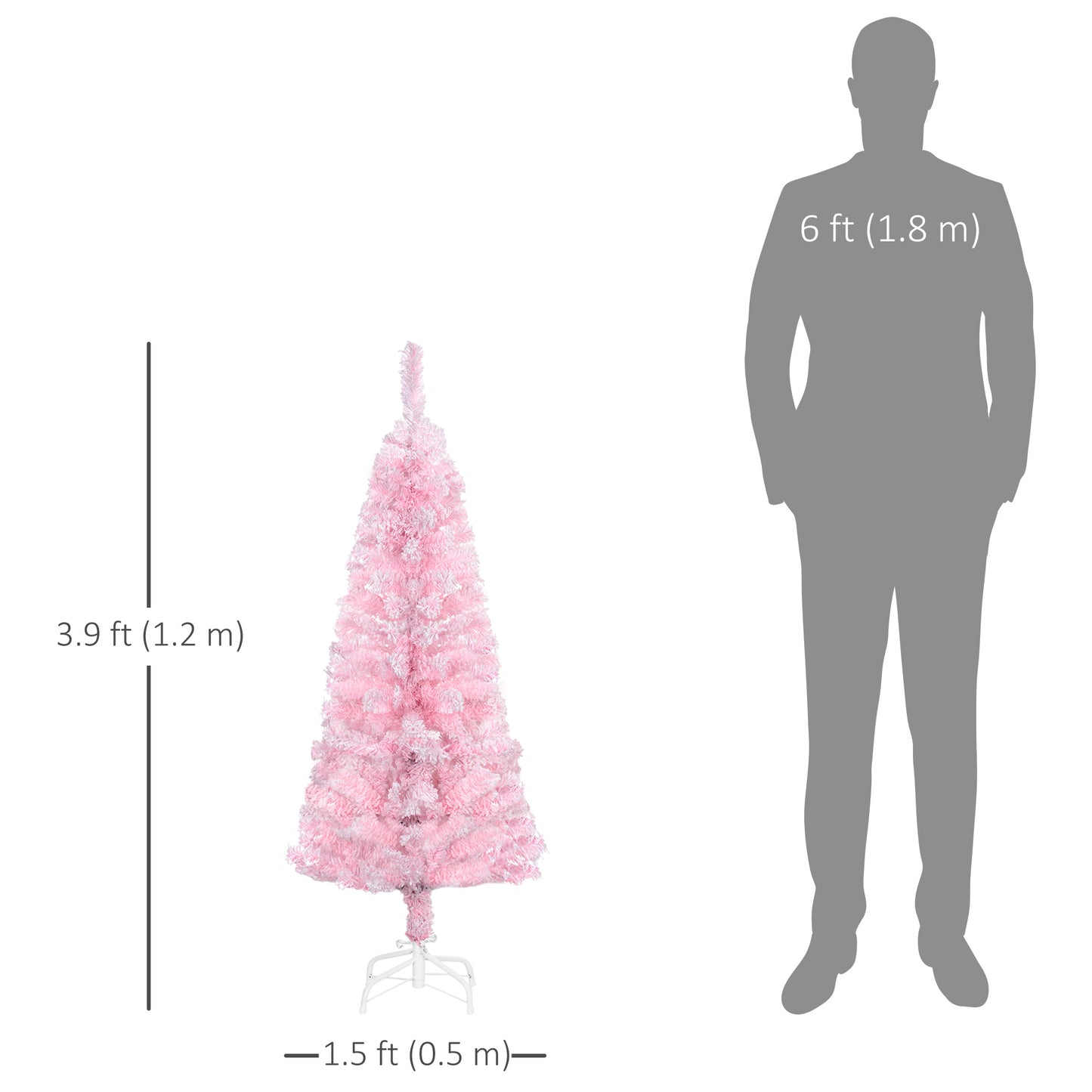 HOMCOM 7.5 FT Snow Flocked Artificial Christmas Tree, Pencil Xmas Tree with Realistic Branches, Auto Open and Steel Base, Pink