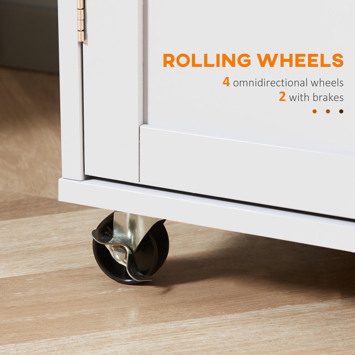 HOMCOM Rolling Kitchen Island with Storage, Kitchen Cart with Rubber Wood Top, Adjustable Shelf, Towel Rack, Hooks and Storage Drawers, White