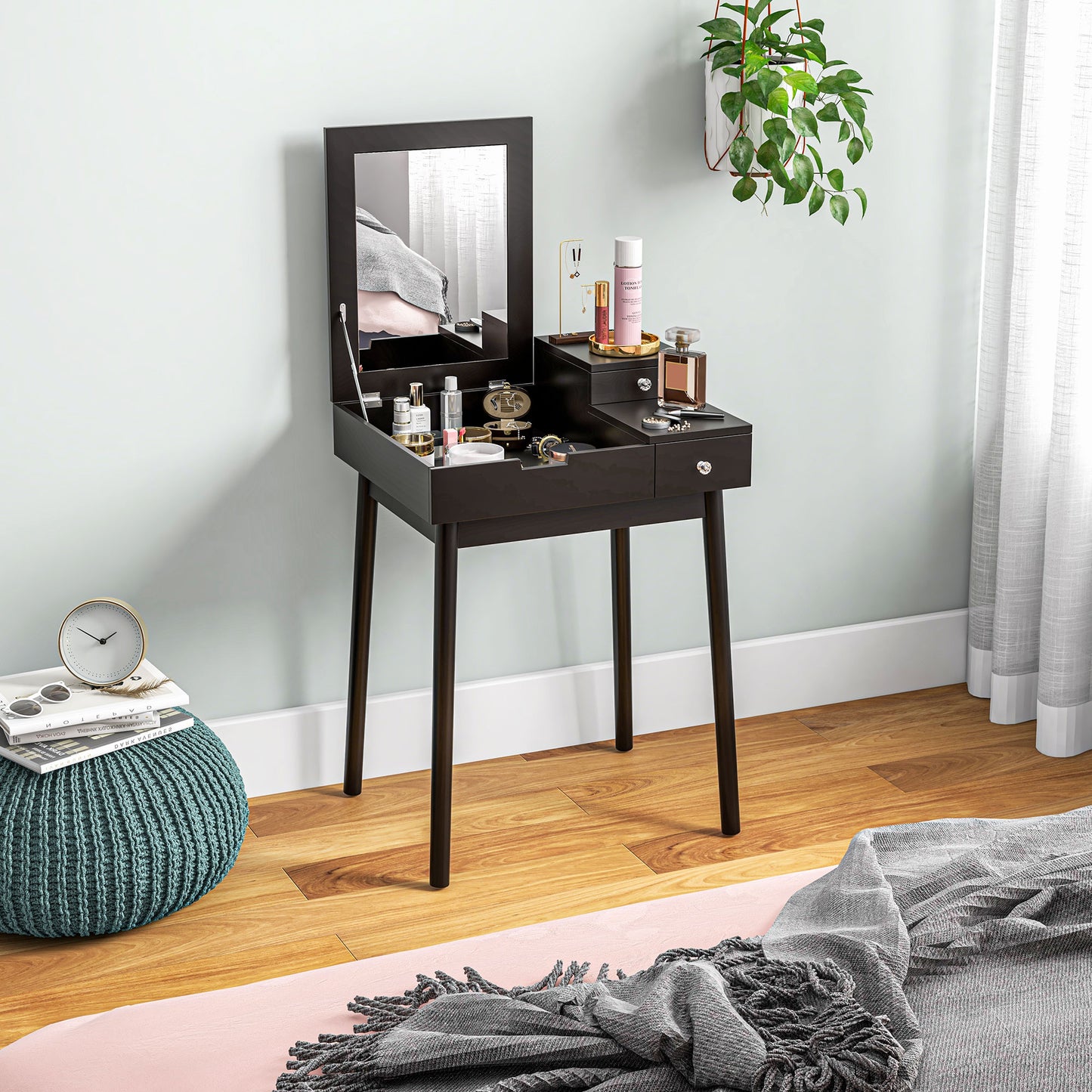 HOMCOM Makeup Vanity Table with Flip-up Mirror, Modern Dressing Table with 2 Drawers for Bedroom, White