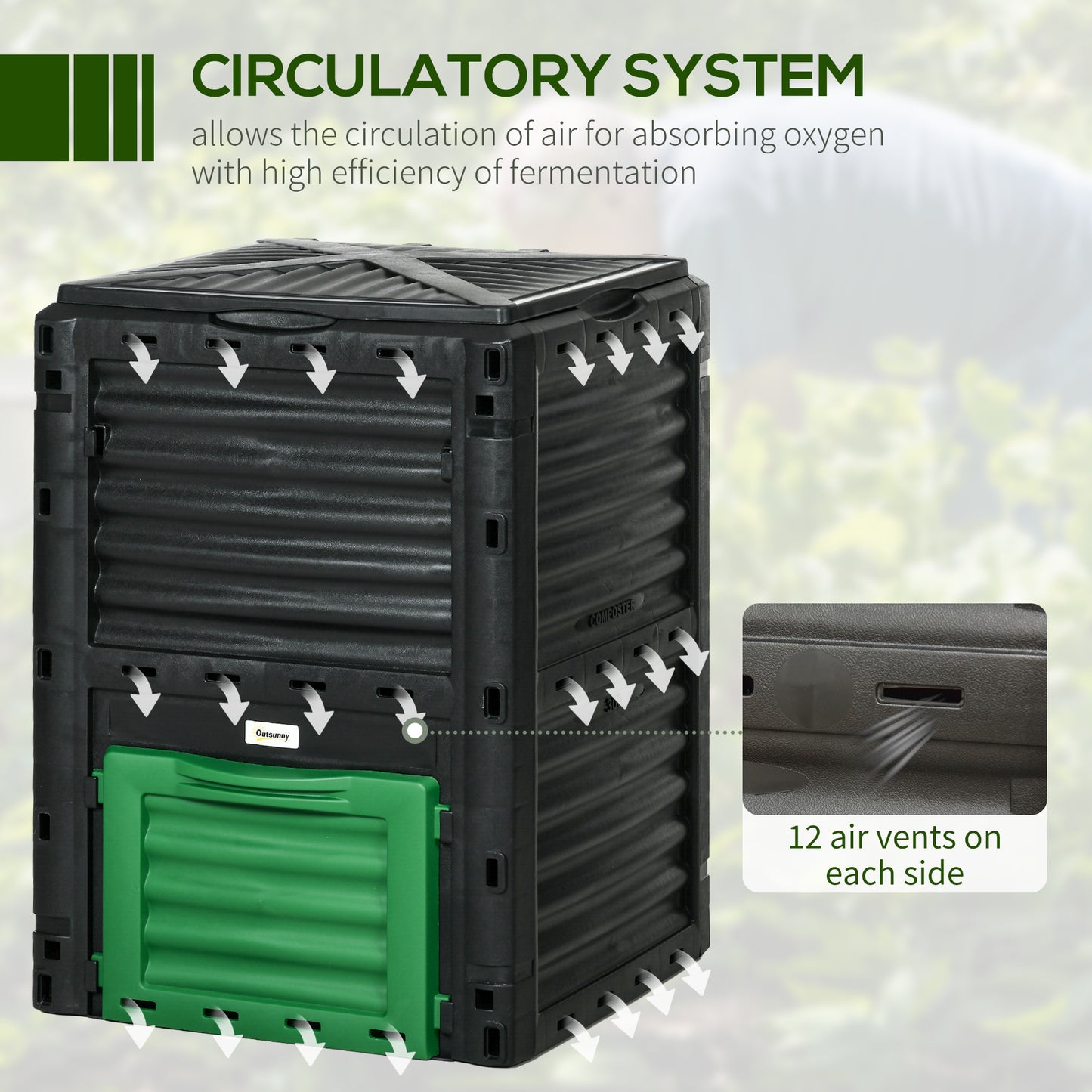 Outsunny Garden Compost Bin Large Outdoor Compost Container 80 Gallon Fast Creation of Fertile Soil Aerating Compost Box, Easy Assembly, Black