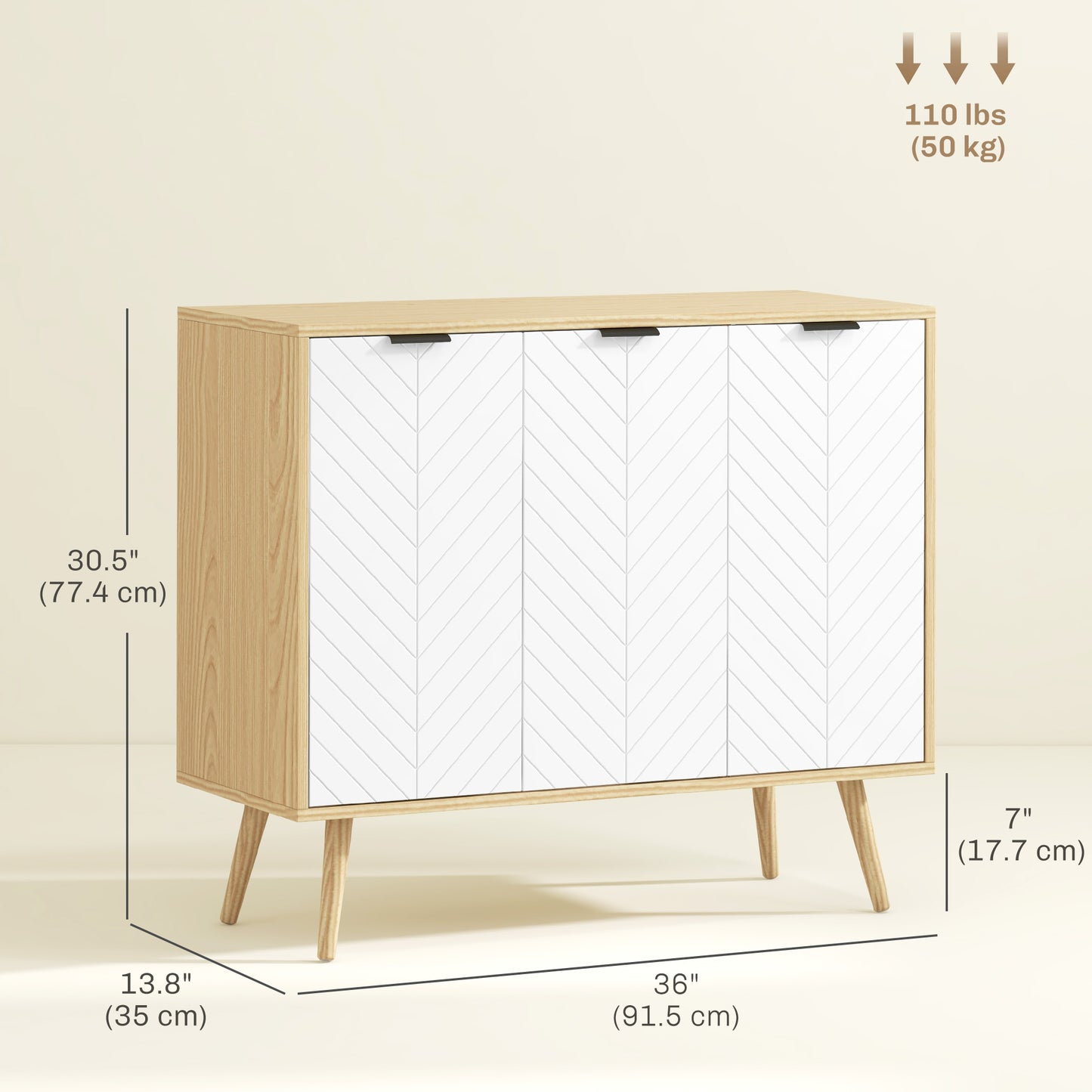 HOMCOM Modern Sideboard and Buffet, Dining Room Cabinet with Adjustable Shelves for Kitchen, Living Room, Natural