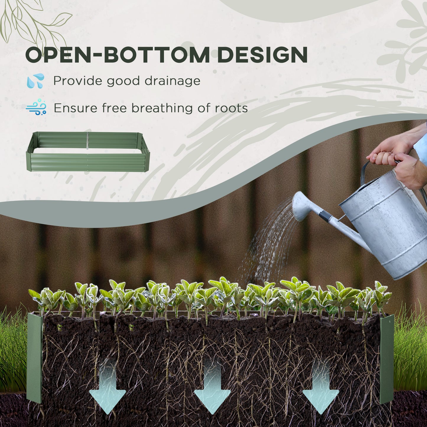 Outsunny 6' x 3' x 1' Raised Garden Bed with 2 Trellis Tomato Cages, Steel Frame Elevated Planter Box, Black