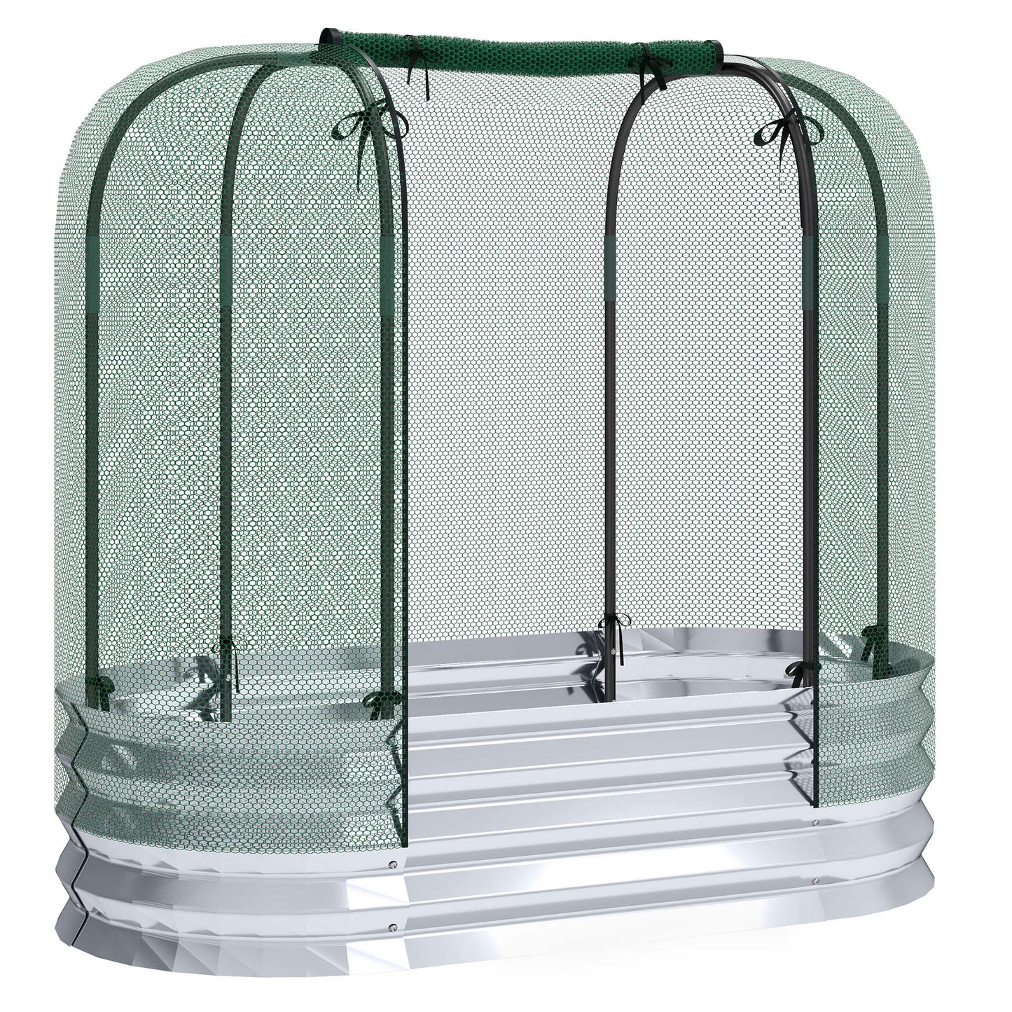Outsunny Galvanized Raised Garden Bed with Crop Cage Protection Net Cover, Outdoor Planter Box for Vegetables, Flowers, Herbs