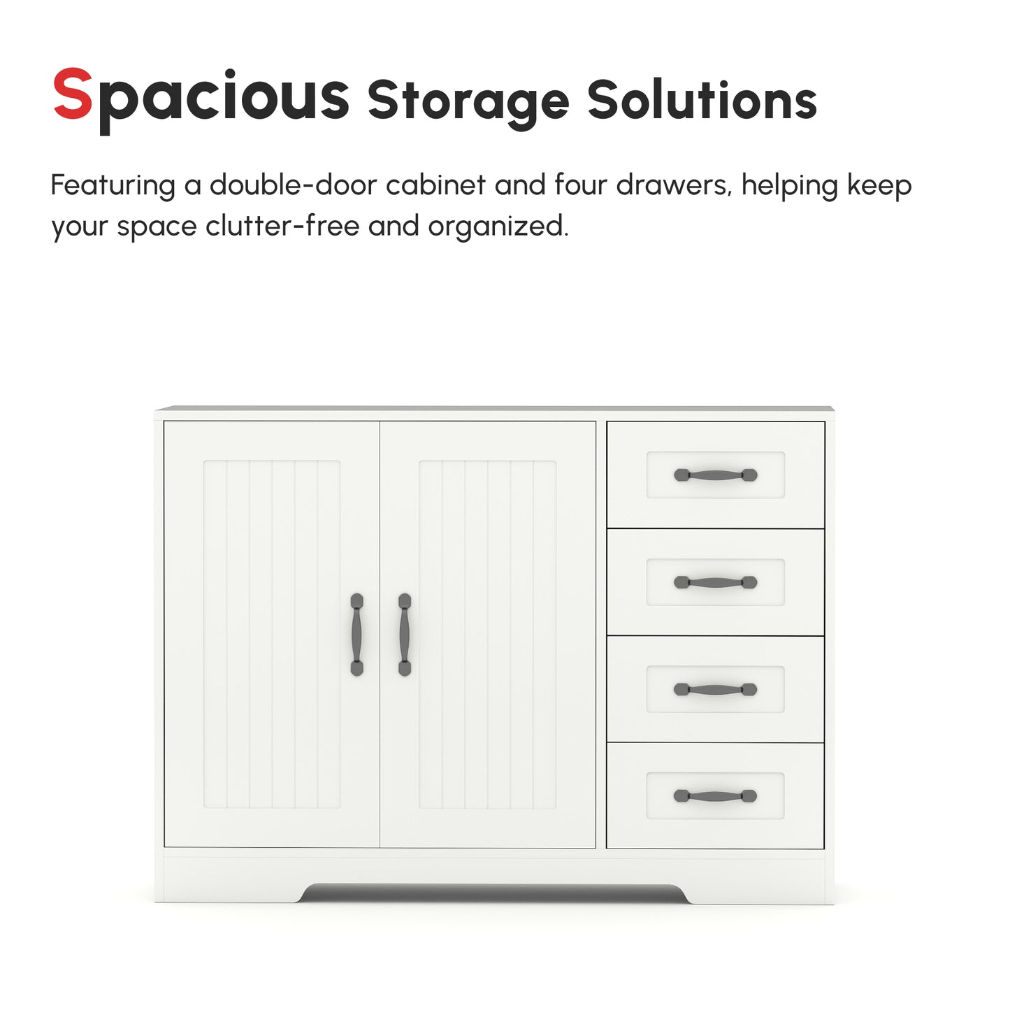 HOMCOM Modern Sideboard Buffet Cabinet with Drawers and Beadboard Door Cupboard Kitchen Storage Cabinet White