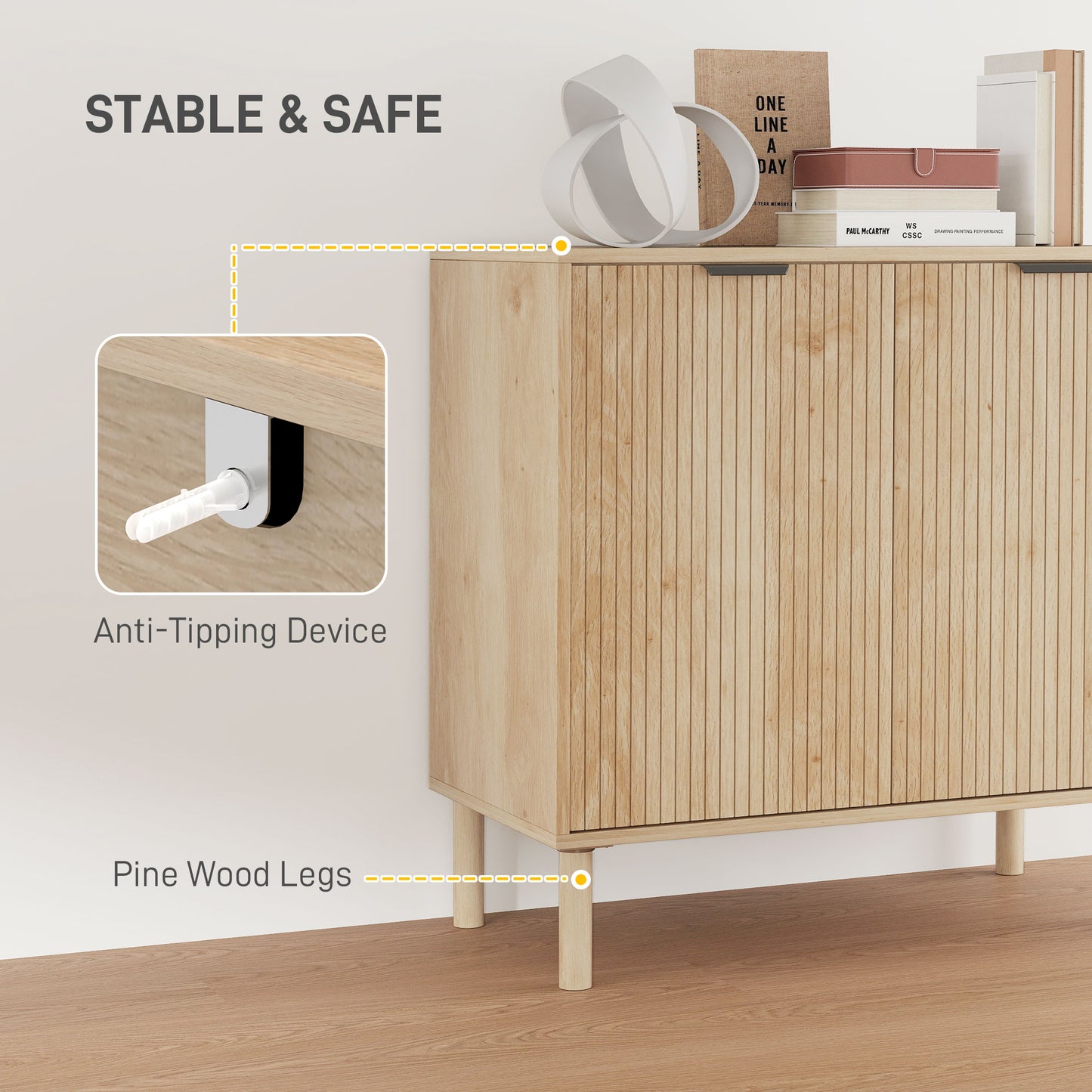 HOMCOM Accent Cabinet with Doors & Adjustable Shelf, Freestanding Storage Cabinet with Wood Legs for Living Room, Oak