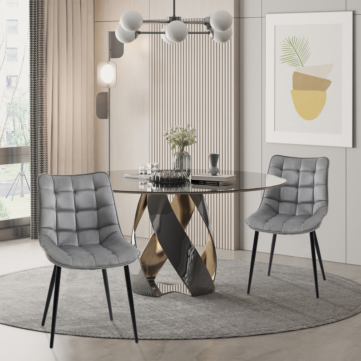 HOMCOM Upholstered Dining Chair Lounge Chair Soft Set of 2 Velvet-Touch Kitchen Reception Living Room Chair with Metal Legs, Grey
