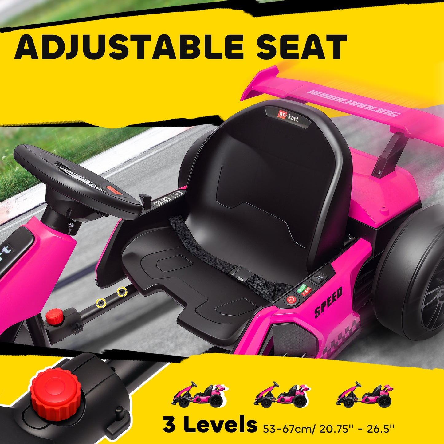 Aosom 24V Electric Go Kart, Battery Powered Kids Drift Kart with Adjustable Seat, Seat Belt, Horn, Music, Light, White