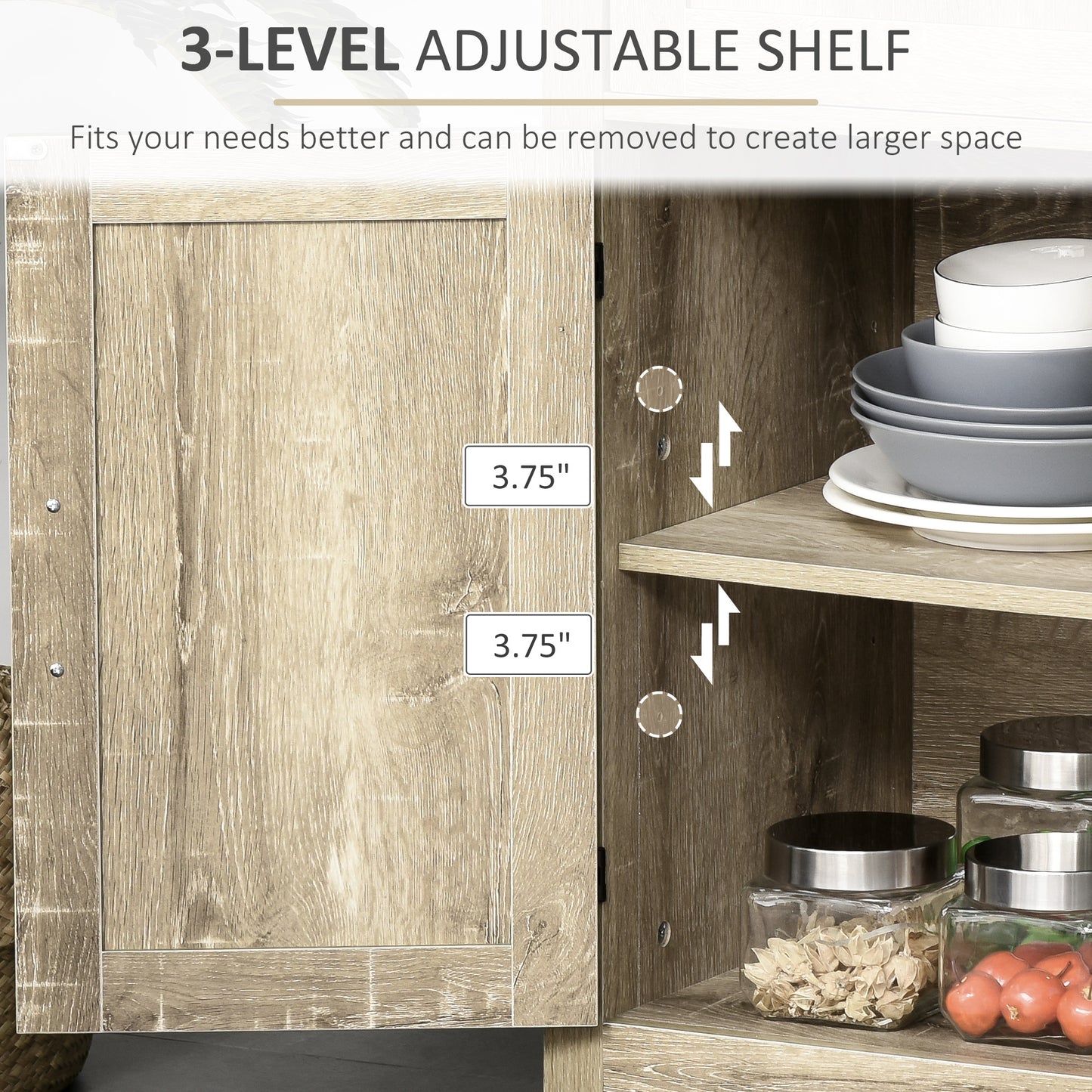 HOMCOM Farmhouse Kitchen Storage Cabinet, Sideboard Buffet Cabinet with 2 Rustic Barn Doors and Drawer, Oak