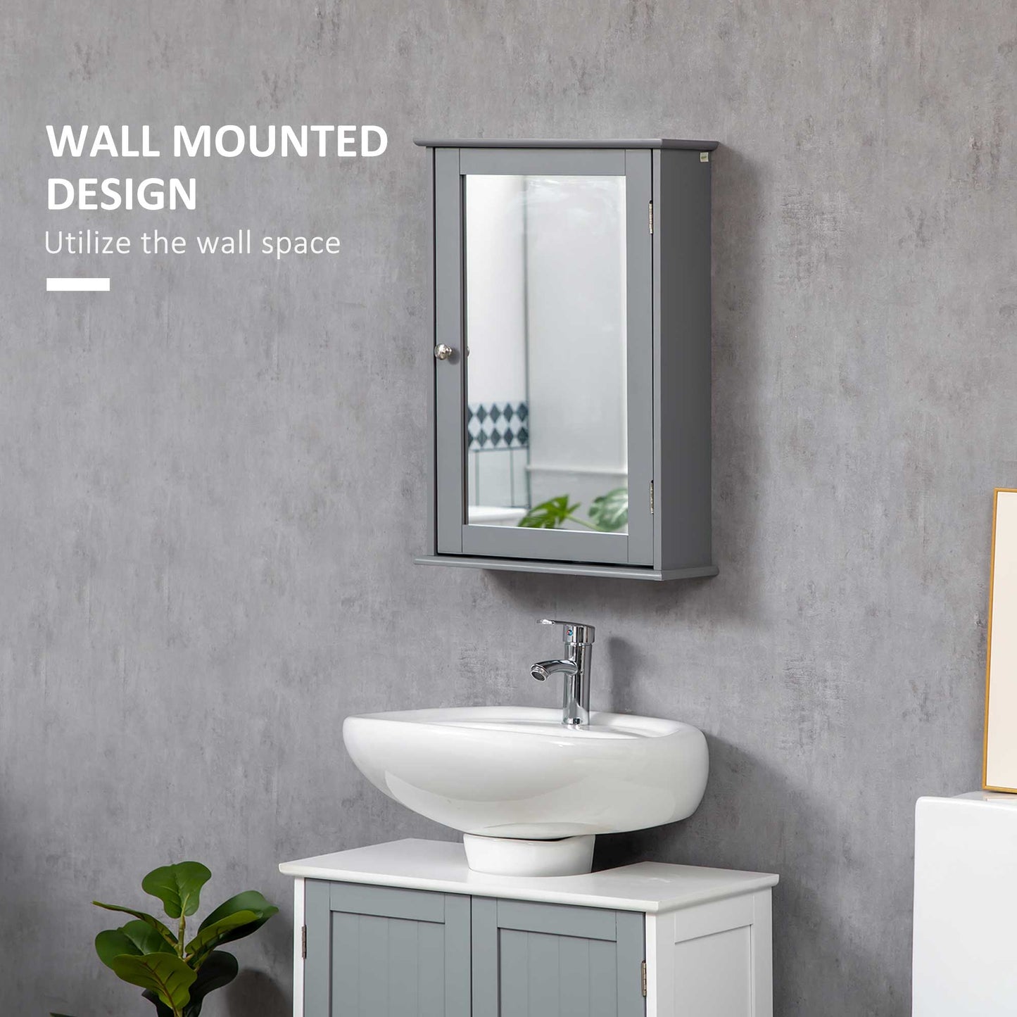 kleankin Bathroom Mirror Cabinet, Wall Mounted Medicine Cabinet with Door and Shelves, White
