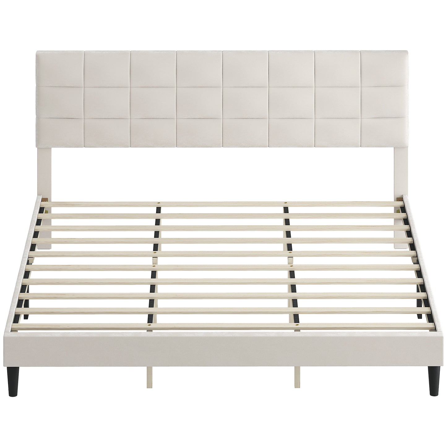 HOMCOM Queen Size Bed Frame with Upholstered Headboard, Modern Platform Bed Frame with Wood Slats, 1100 lbs Capacity, Cream
