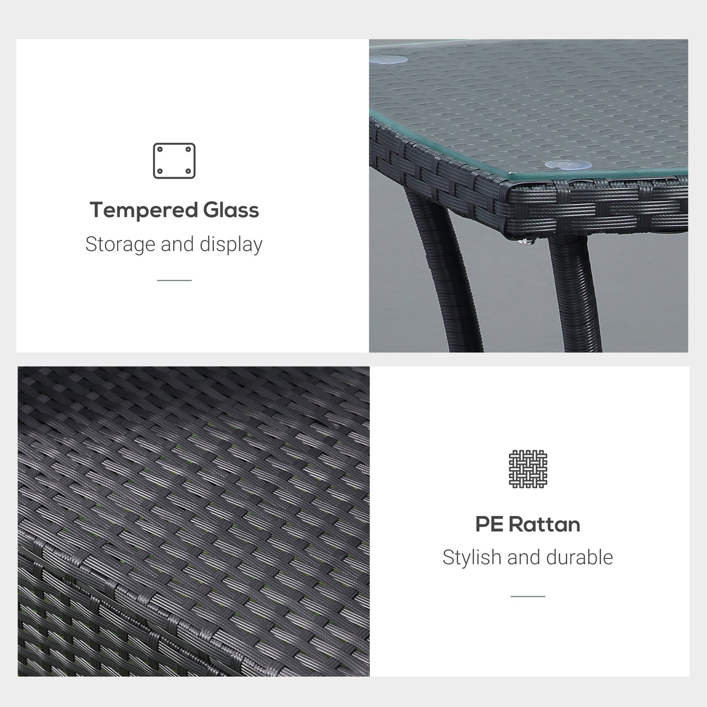 Outsunny 3 Pieces Wicker Patio Furniture Set, Rattan Bistro Set with Glass Top Coffee Table and Cushions, Outdoor Conversation Set for Garden, Porch, Balcony, Grey