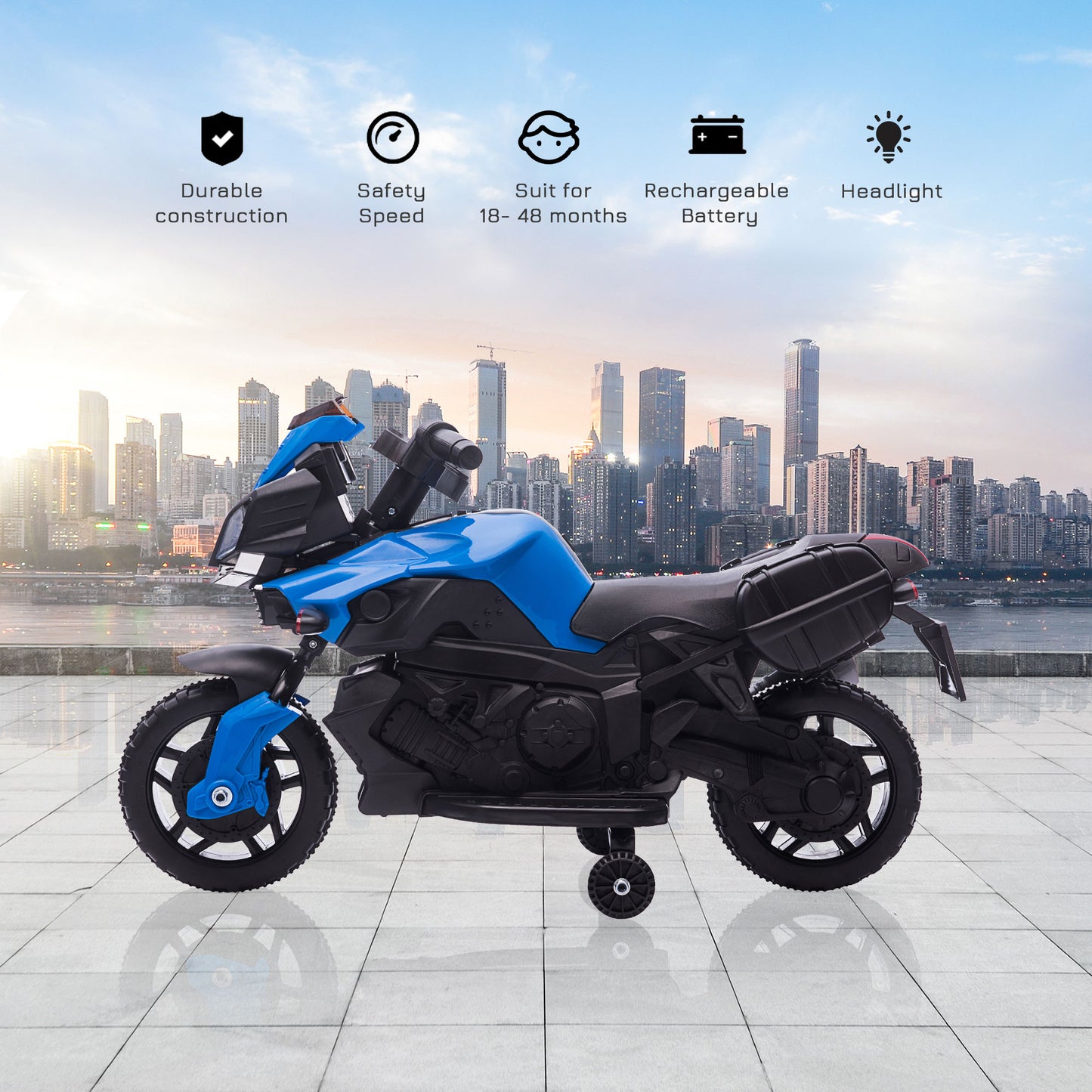 AOSOM Kids Electric Motorcycle Ride-On Toy 6V 3 km/h Max Speed for Kids 18 - 48 months Blue
