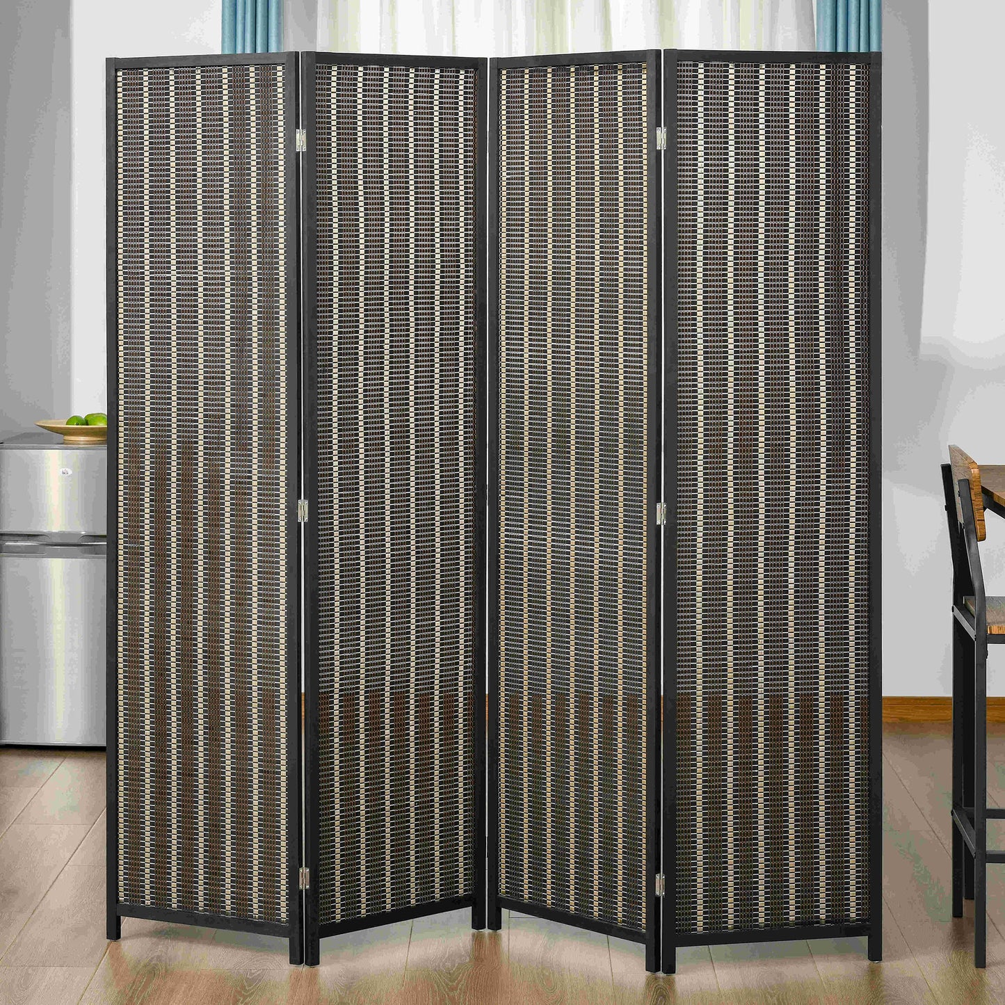 HOMCOM 4 Panel Room Divider, 6 Ft Tall Indoor Portable Folding Privacy Screens, Bamboo Hand-Woven Freestanding Partition Wall Divider for Home Office, Brown