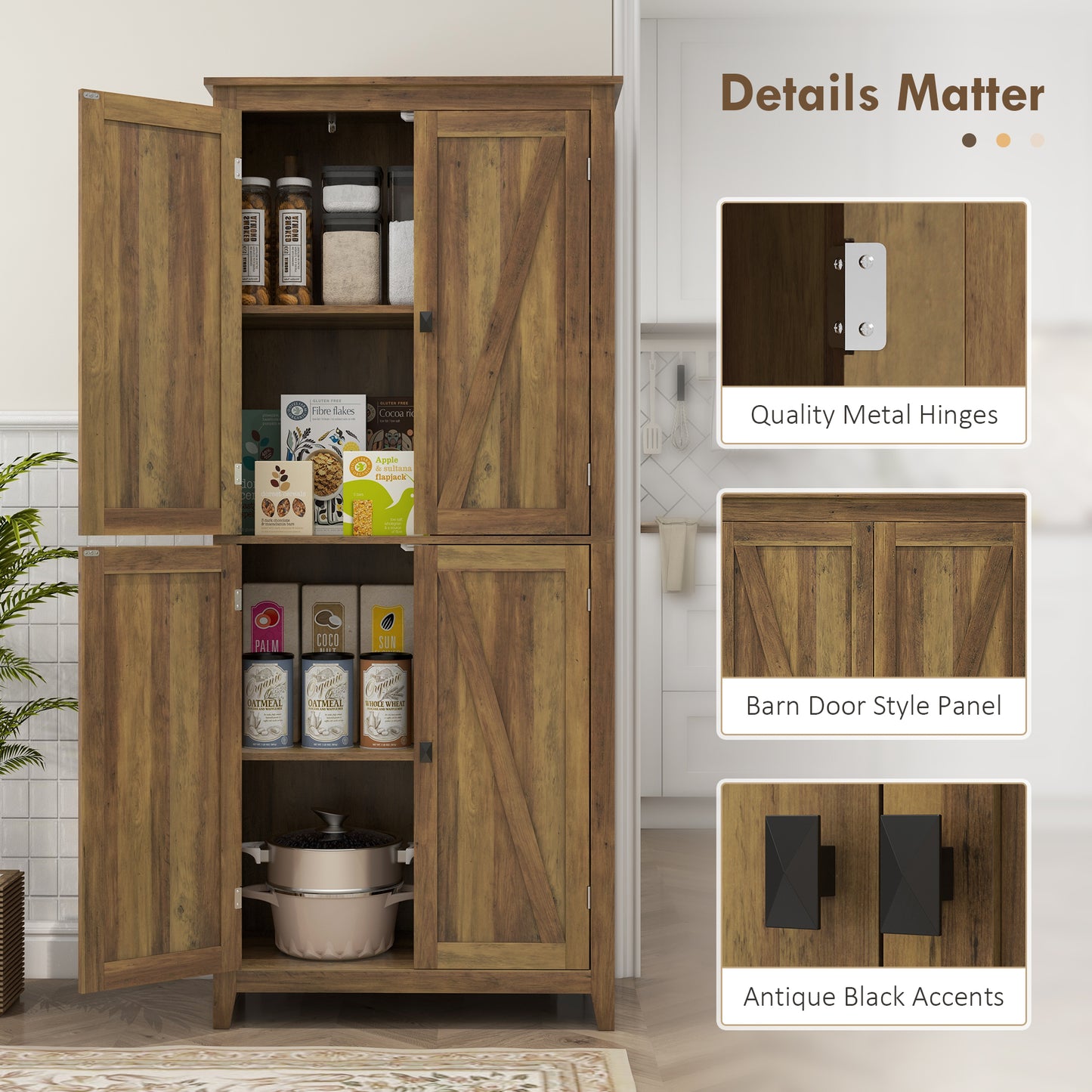 HOMCOM 72" Freestanding Storage Cabinet, Kitchen Pantry Cabinet with Doors and Shelves for Dining Room, White