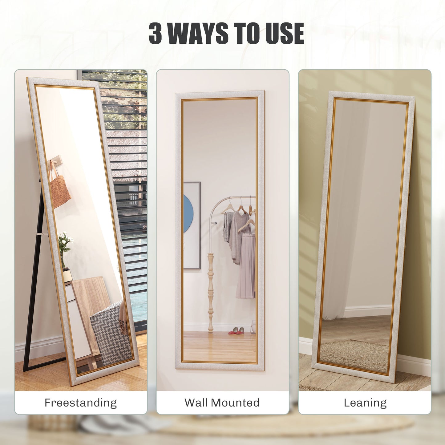 HOMCOM Floor Standing Mirror, Full Body Mirror, Free Standing, Leaning or Wall Mirror with Frame for Bedroom, Grey