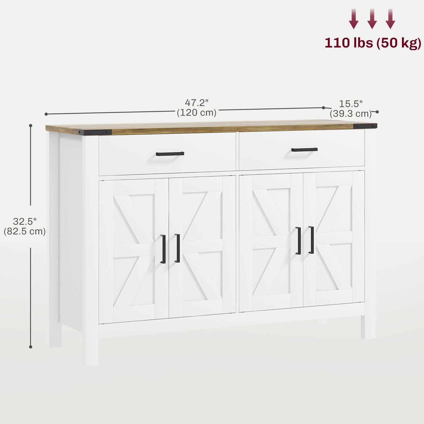 HOMCOM Farmhouse Buffet Cabinet Sideboard with 1 Drawer, 1 Storage Cabinet and Adjustable Shelf, White