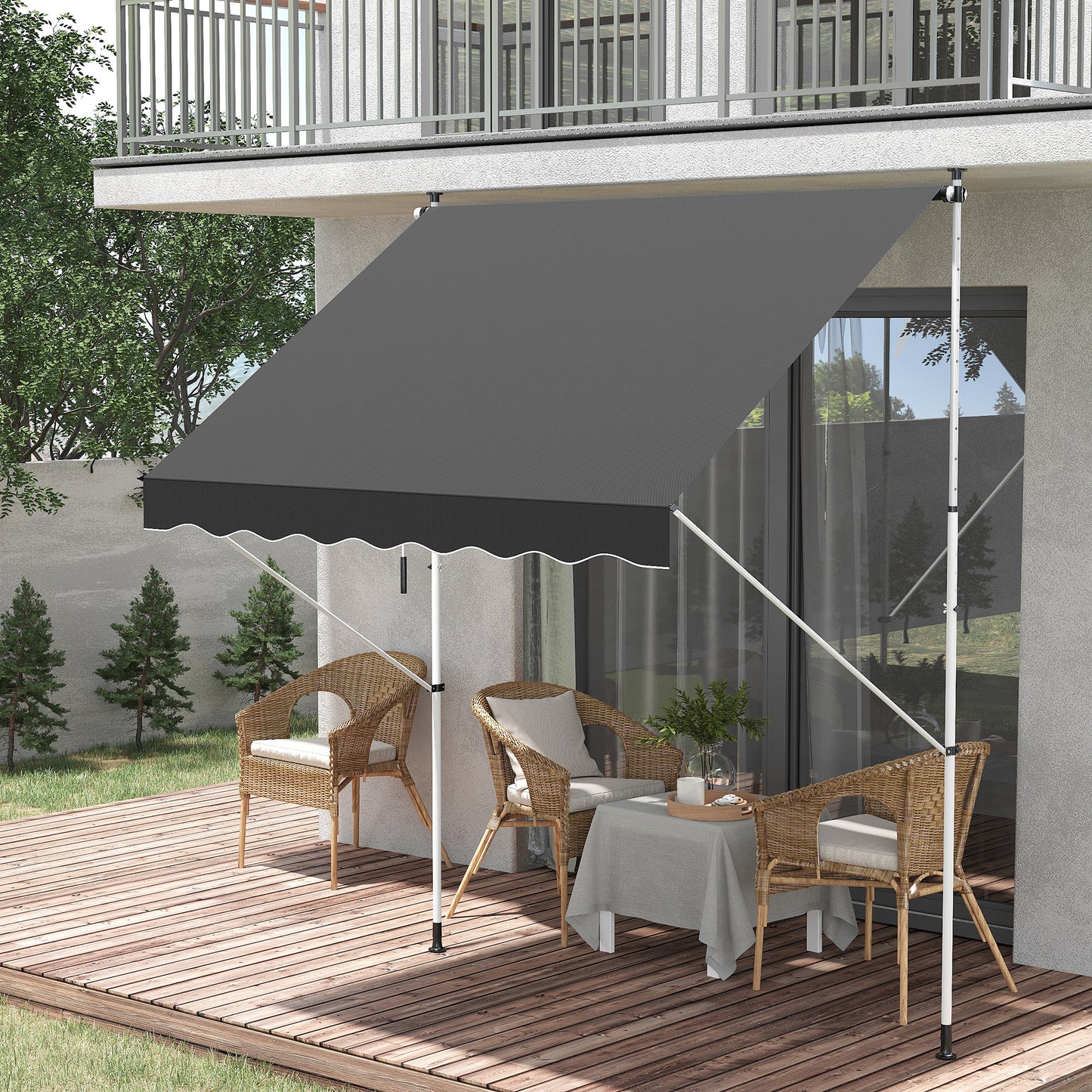 Outsunny 6.6'x5' Manual Retractable Patio Awning Window Door Sun Shade Deck Canopy Shelter Water Resistant UV Protector Beige