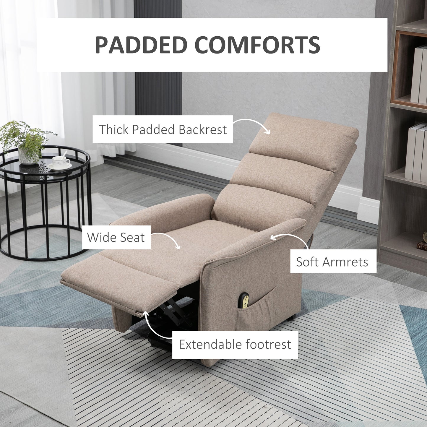 HOMCOM Lift Chair for Elderly, Power Chair Recliner with Remote Control, Side Pockets for Living Room, Dark Grey