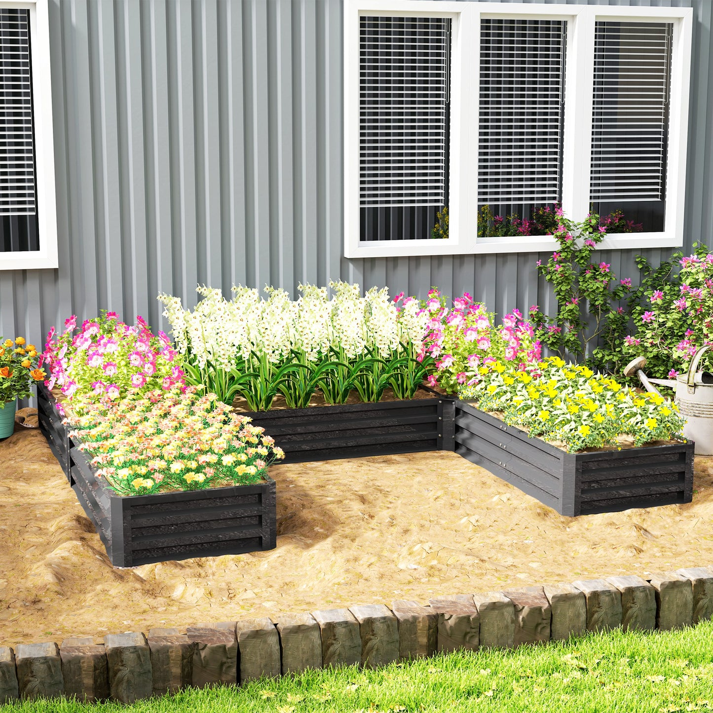 Outsunny Steel Raised Garden Bed, Set of 5 Large Box Planters for Outdoor Plants Vegetables Flowers Herbs, 8x8x1ft, Green