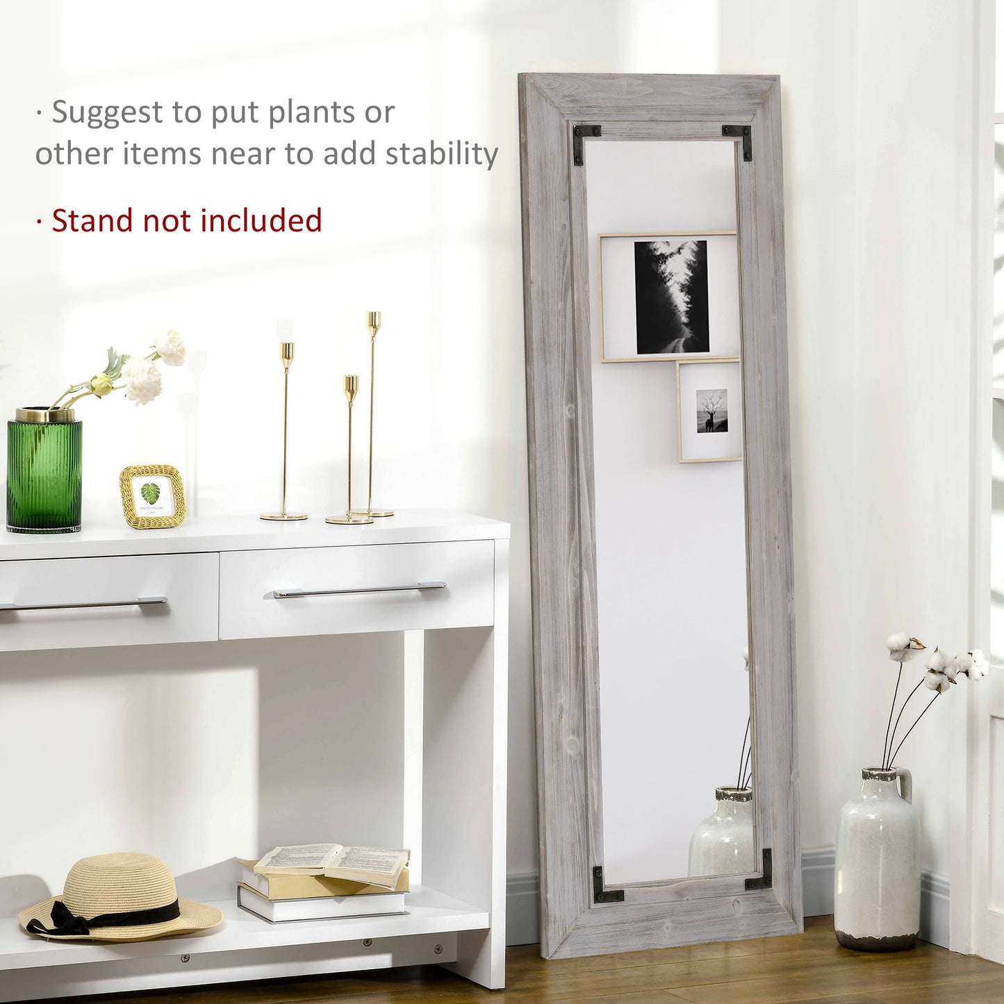 HOMCOM 59" x 23.5" Full Length Mirror, Farmhouse Wall Mount and Leaner Floor Mirror, Vertical and Horizontal for Bedroom, Dark Brown