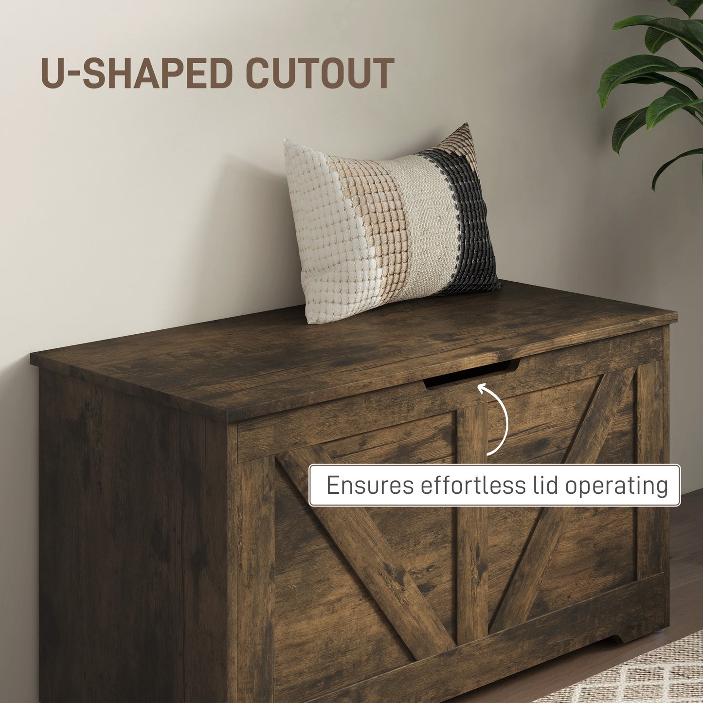 HOMCOM 31.5 Inches Storage Chest, Storage Trunk with 2 Safety Hinges, Wooden Box for Living Room, Black Wood Grain