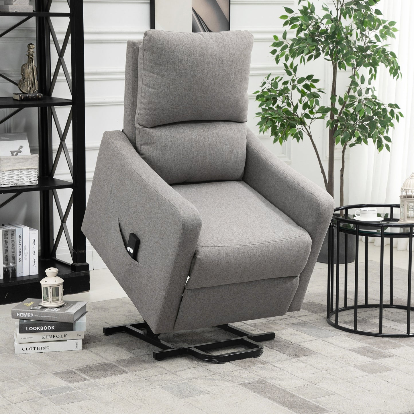 HOMCOM Power Lift Chair Electric Recliner Sofa for Elderly with Remote Control & Side Pocket for Living Room, Grey