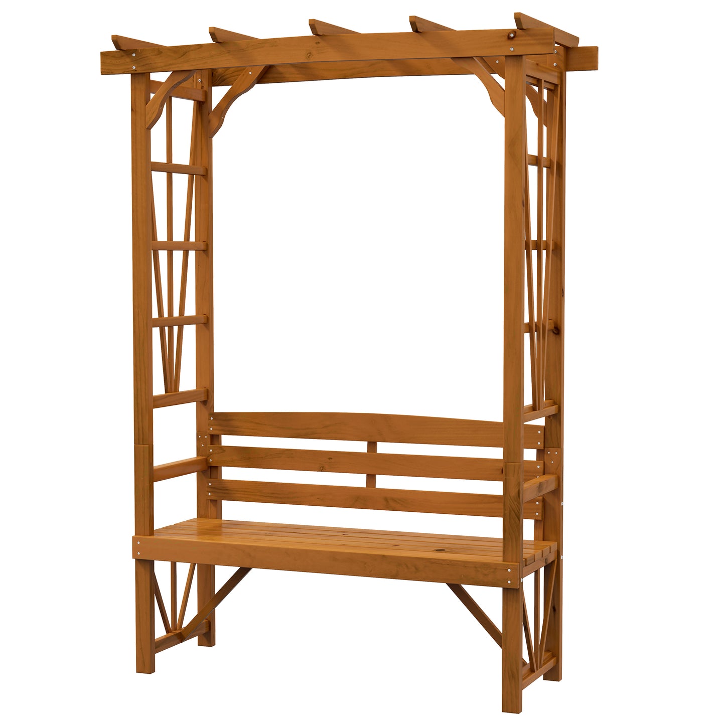 Outsunny Patio Wooden Bench, Outdoor Bench for Vines/Climbing Plants, Light Brown