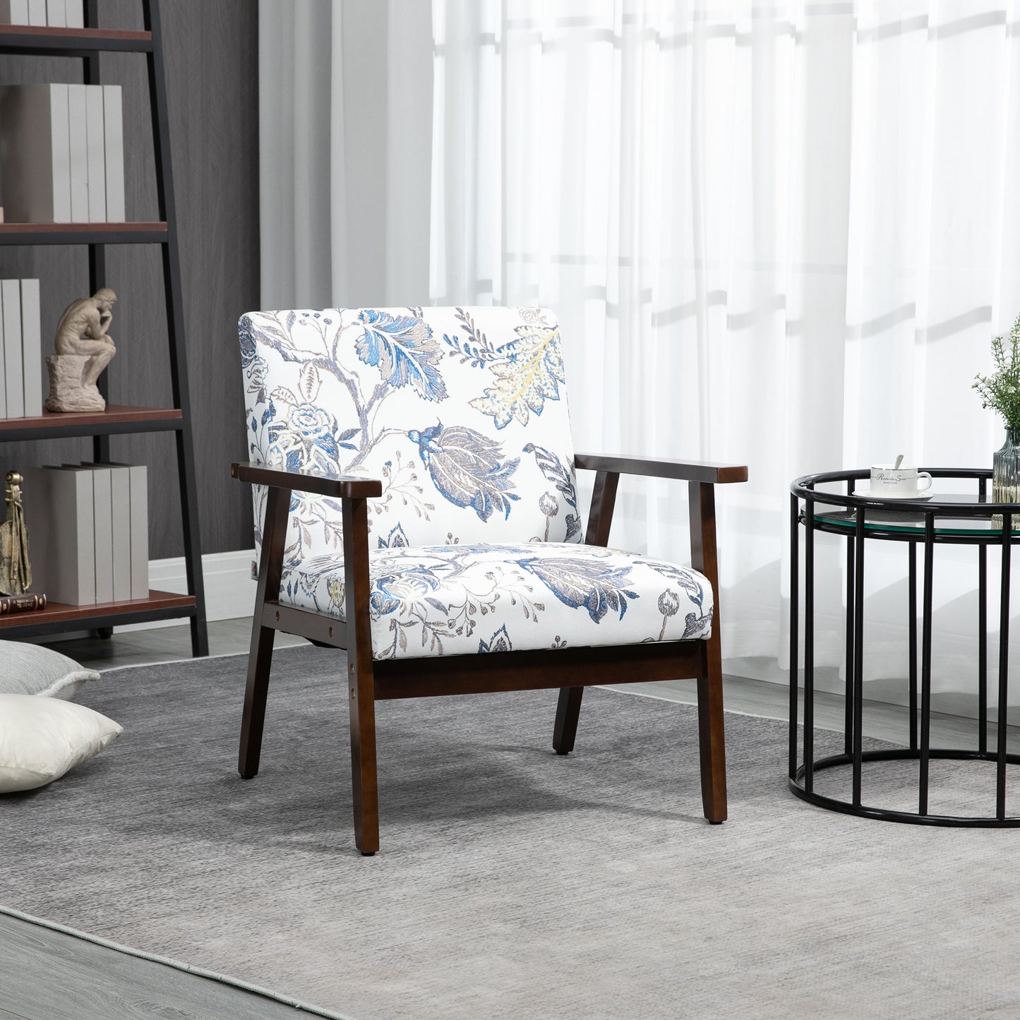 HOMCOM Modern Accent Chairs with Cushioned Seat, Upholstered Linen-Feel Armchair for Bedroom, Living Room, Dark Gray
